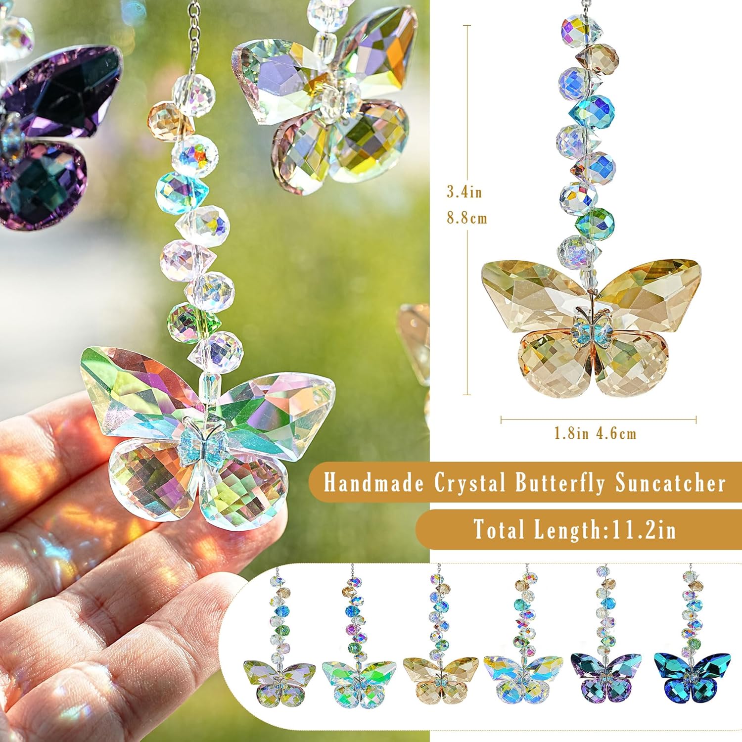 6PCS Crystal Butterfly Suncatchers for Window Hanging Ornaments Sun Catcher | Rainbow Maker,Sun Catchers Indoor Window,Wedding Garden Home Decor,Glass Ornaments for Christmas Tree,Gifts For Women Sister - Image 3