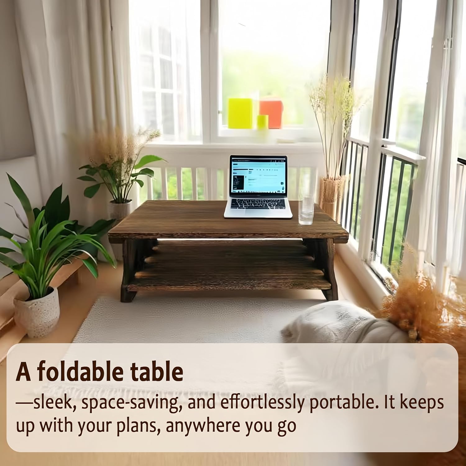 Folding Floor Table,Meditation Altar Table for Home Decor,Hand Carved Natural Brown Wood Small Puja Table, Used in The Tea Table Japanese,Study Room,IT is 24Inches(L),12 Inches(W) , 21 Inches(H) - Image 5