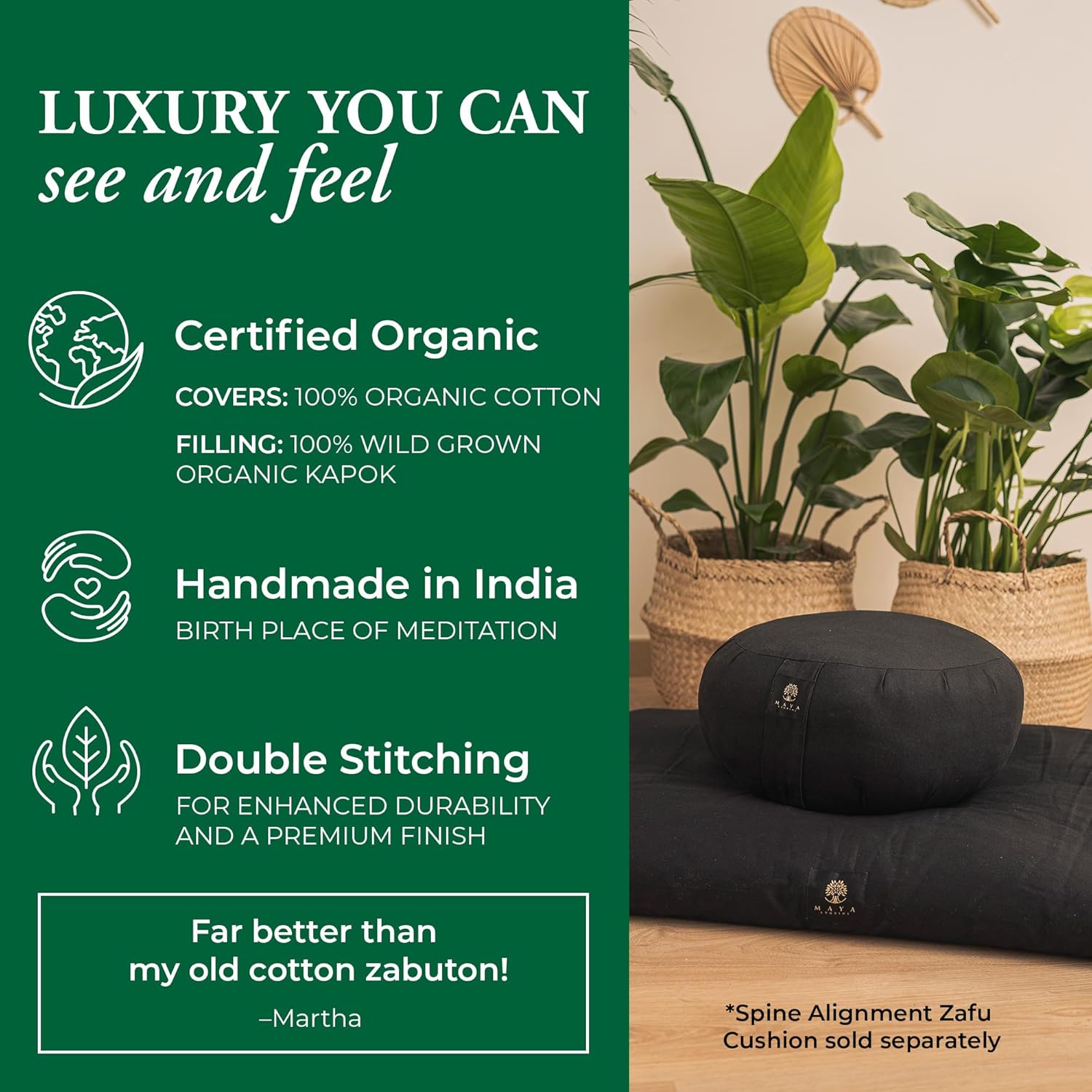 Organic Meditation Mat Zabuton/Floor Pillow - 3 & 4 Inch Thickness Options - Prevents Knees & Legs Pain - Image 4