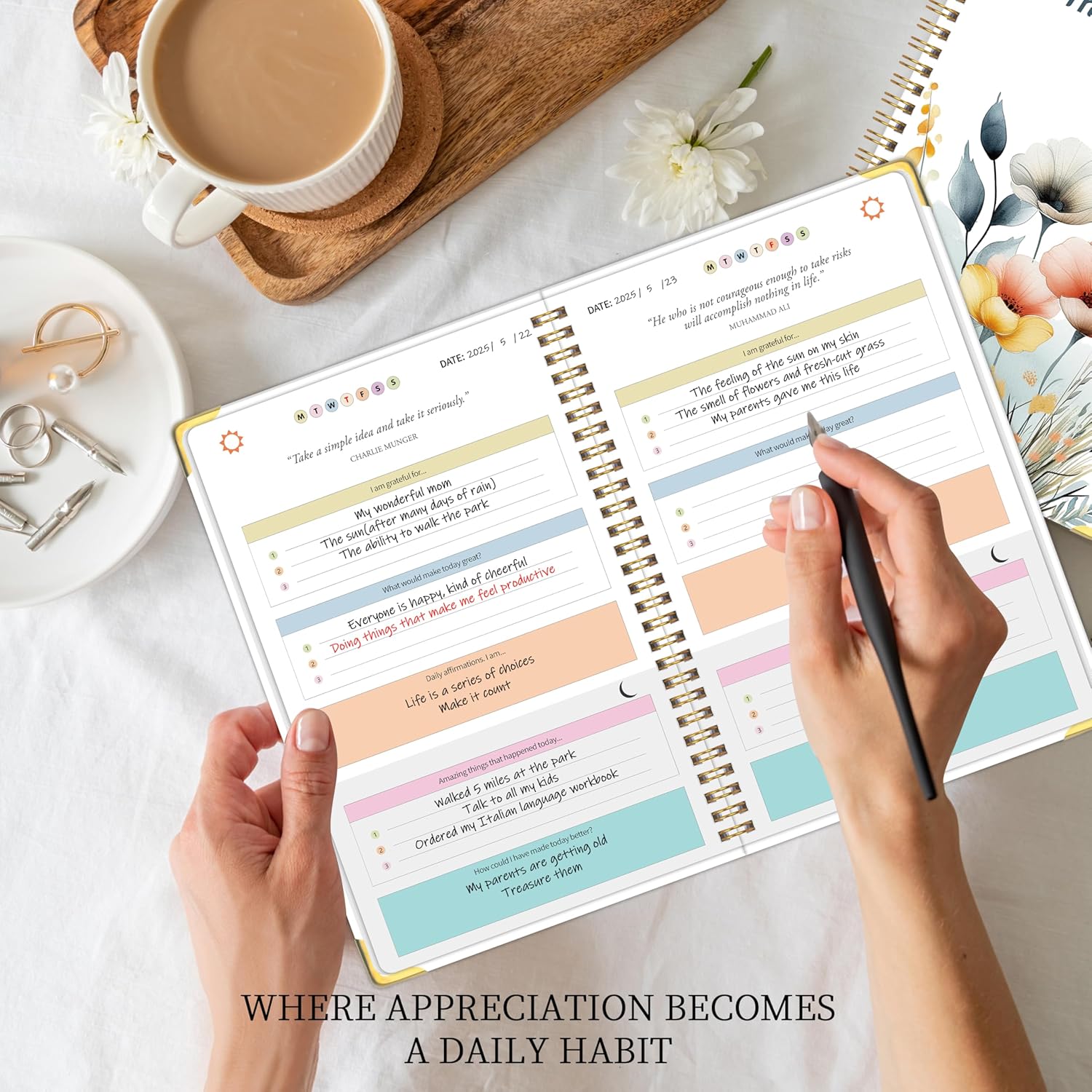 The Gratitude Journal for Women & Men, Hardcover Spiral 5 Minute Daily Gratitude Journal for More Happiness, Optimism, Affirmation & Reflection with Prompts & Quotes, Undated Daily Journals(93 pages / 3 months supply) Gifts - Image 6