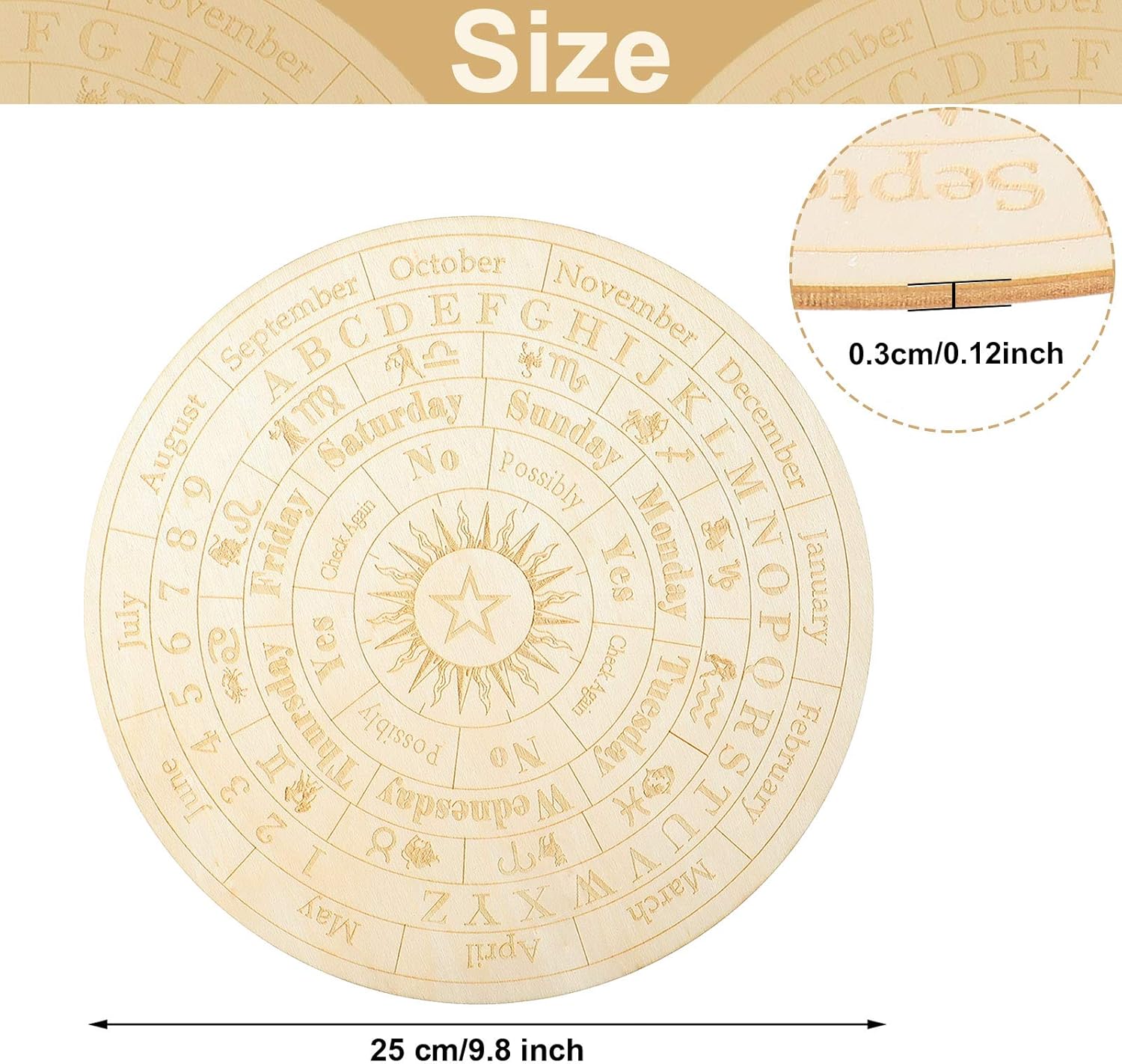 Star Pendulum Board Wooden Dowsing Board Divination Metaphysical Message Board for Witchcraft Wiccan Altar Supplies Kit Beginner Witchcraft Supply, Round Shape (9.8 Inch) - Image 2