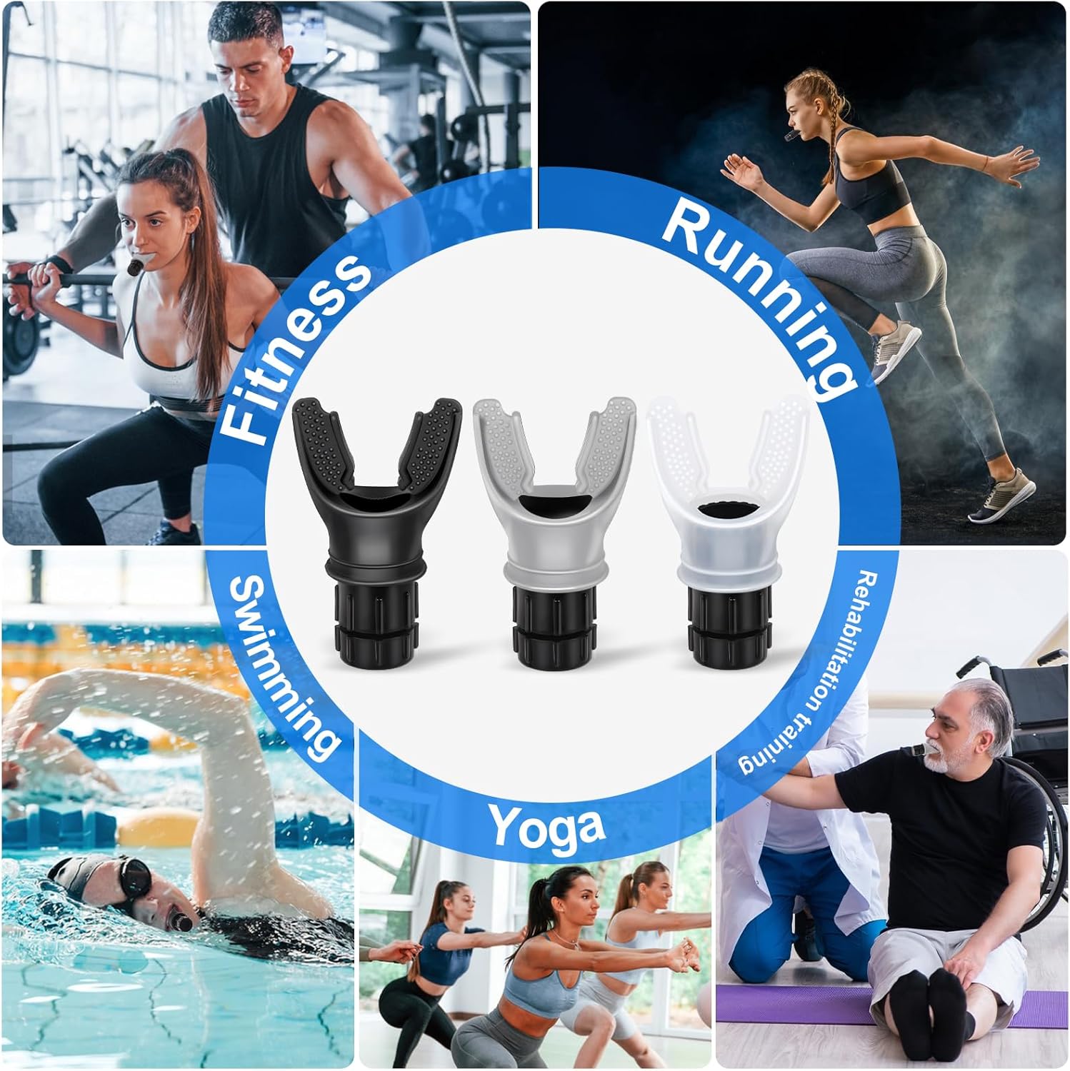 3 PCS Portable Breathing Trainer with Adjustable Resistance Settings (Black/Grey/White) - Image 6