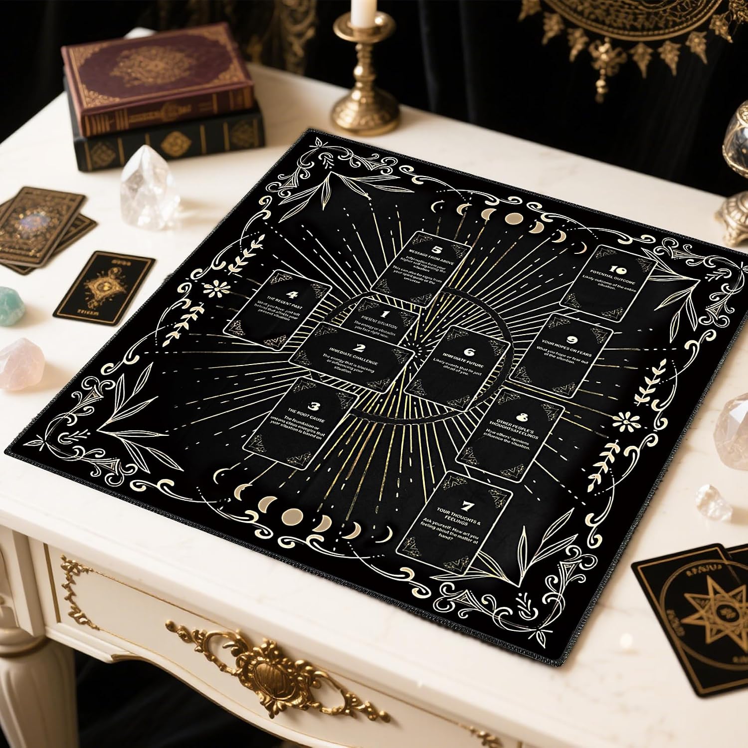 Knana Altar Cloth Tarot Card Cloth Celtic Cross Tarot Mat Velvet Tarot Tablecloth for Reading (Black) - Image 3