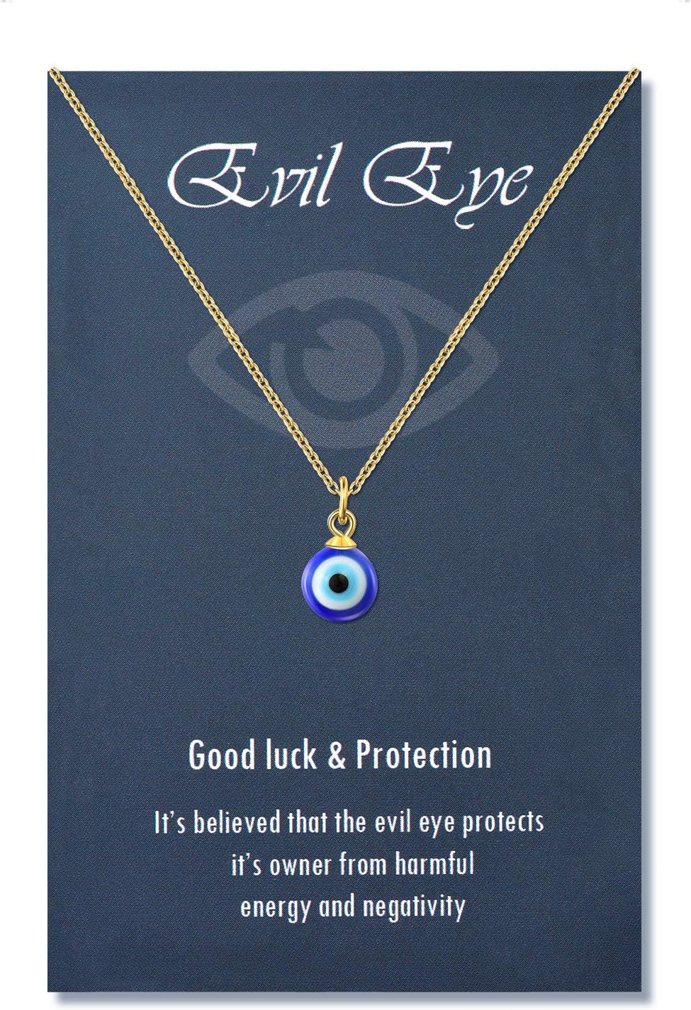 PPJew Evil Eye Necklace Chain Blue Eyes Amulet Pendant Necklace Ojo Turco Kabbalah Protection Adjustable Delicate Jewelry Gift for Women(Silver/Gold)