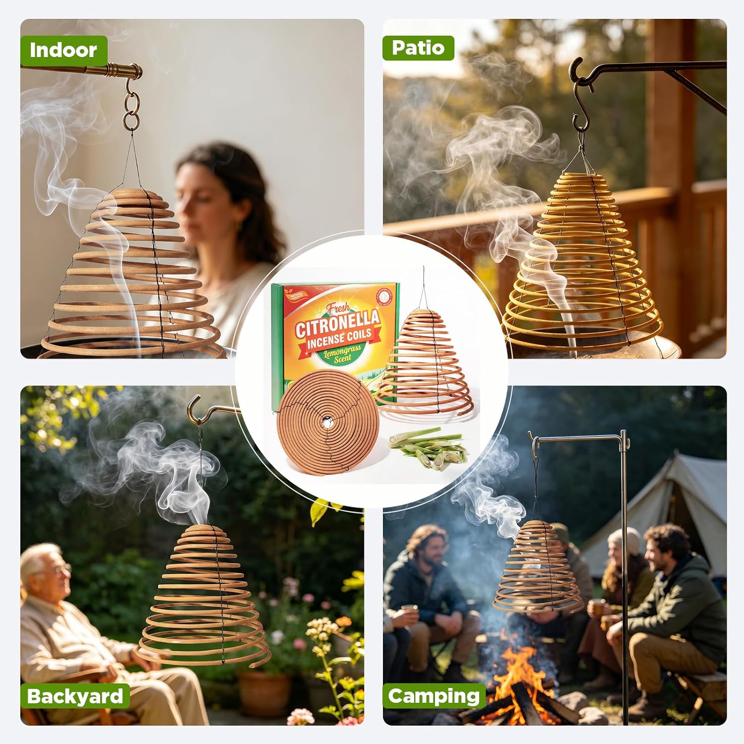 SCENTORINI Large Hanging Citronella Coils, 36H Long Lasting Lemongrass Incense Coils for Backyard Camping Fishing Patio, Thick Coil Outdoor Fragrance for Large Open Areas, 13x13 Inch 2 Pack - Image 7