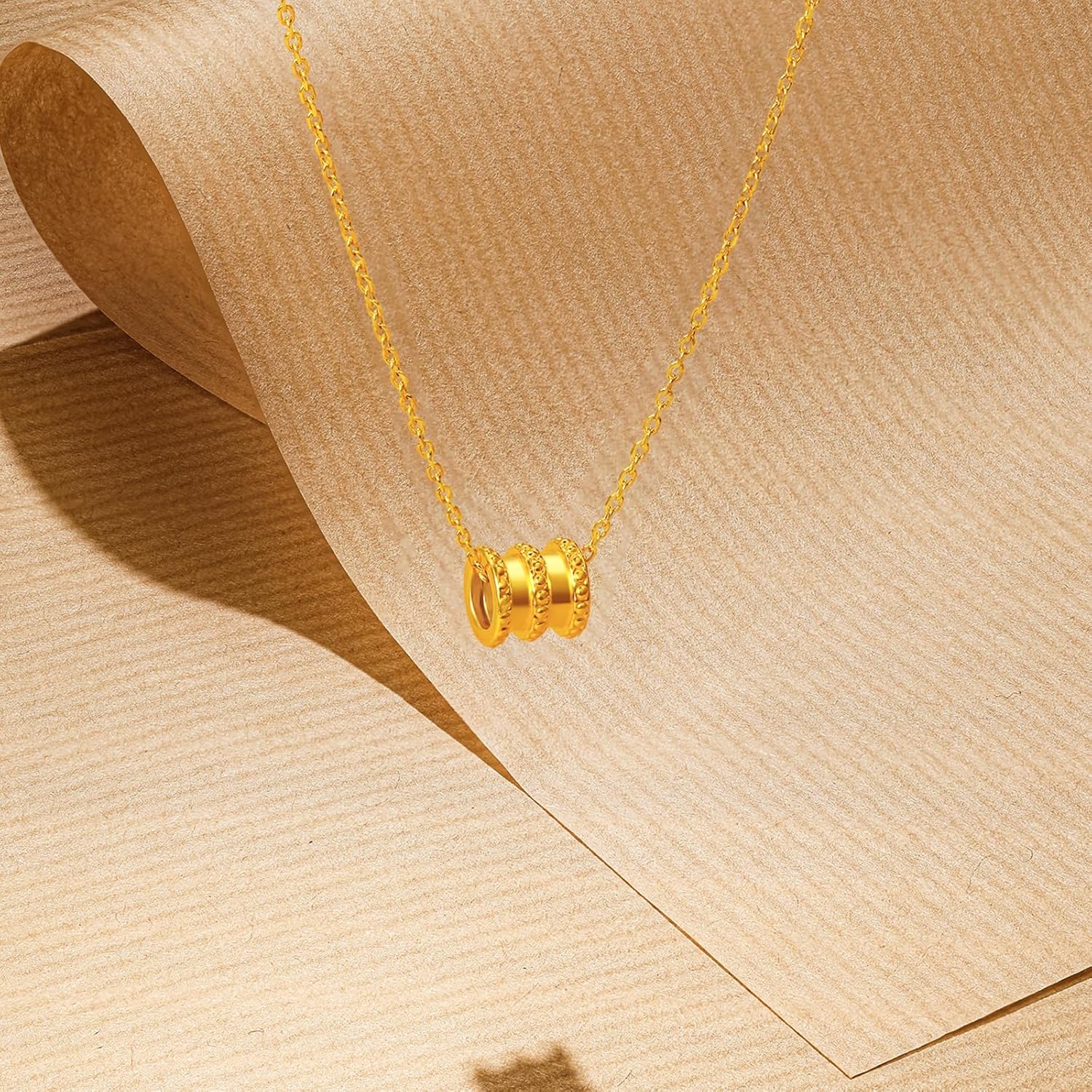ZHOU LIU FU 24K Solid Gold Pendants Cylindrical Charm Pendant Only Real Gold Dainty Jewelry for Women Daughter Anniversary Birthday Gifts (Not Include Necklace) A0414677 - Image 3