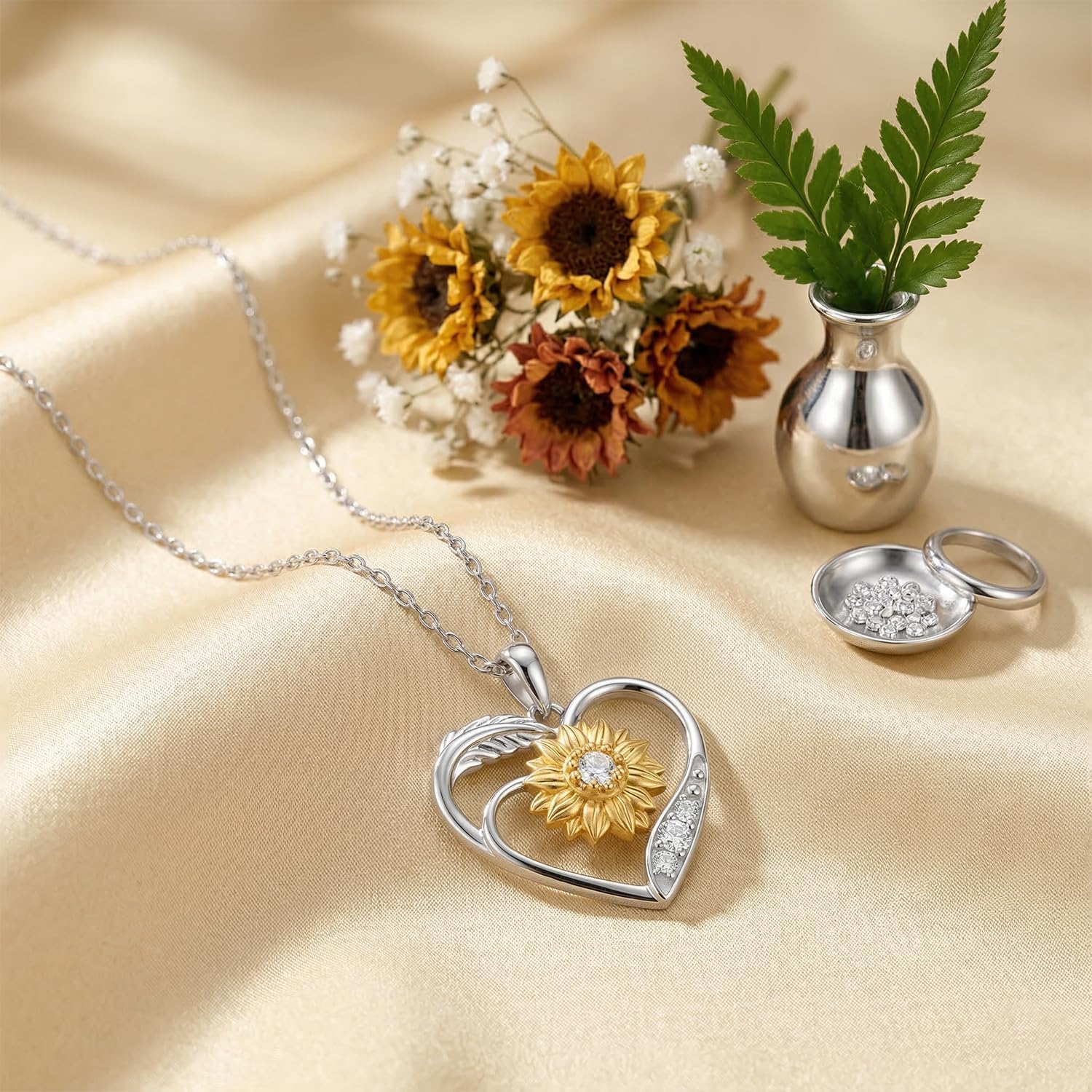 Lab Grown Diamond Sunflower Necklace for Women, 925 Sterling Silver Diamonds Birth Flower Necklaces You Are My Sunshine Jewelry Gift for Her - Image 3