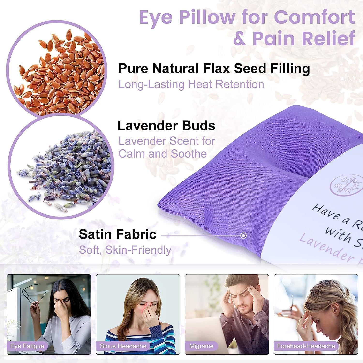 SuzziPad Lavender Eye Pillows for Relaxation with Aromatherapy, Weighted Mask for Sleeping, Hot & Cold Therapy Compress for Dry Eyes, Yoga Meditation Pillow, Purple, 6 Packs - Image 2