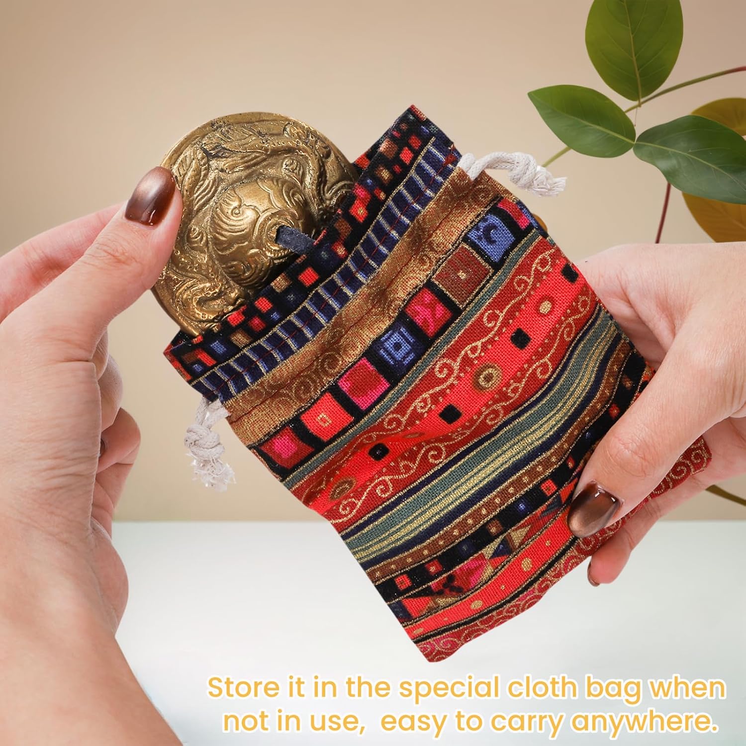 Meditation Chime Bells, 6.3 cm Dragon Embossed Tibetan Tingsha Cymbals with Drawstring Cloth Bag, Meditation Brass Bells for Percussion Instrument, Sound Healing, Yoga - Image 6