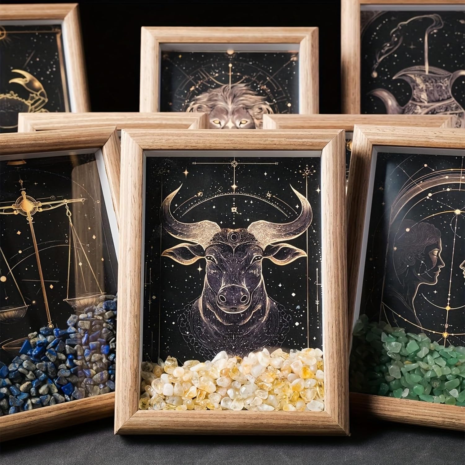 Natural Crystal 12 Zodiac Sign Photo Frame, 12 Zodiac Sign Night Sky Home Desktop Or Wall Decoration, Meditation Yoga Reiki Birthday Gift-Libra - Lapis Lazuli - Image 3