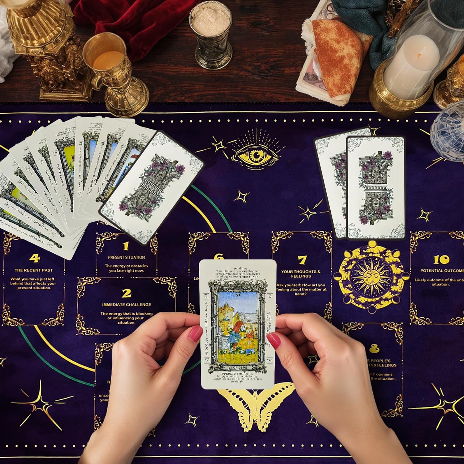 Knana Altar Cloth Purple Butterfly Tarot Mat Tarot Cloth for Reading with Celtic Cross Pattern - Image 3