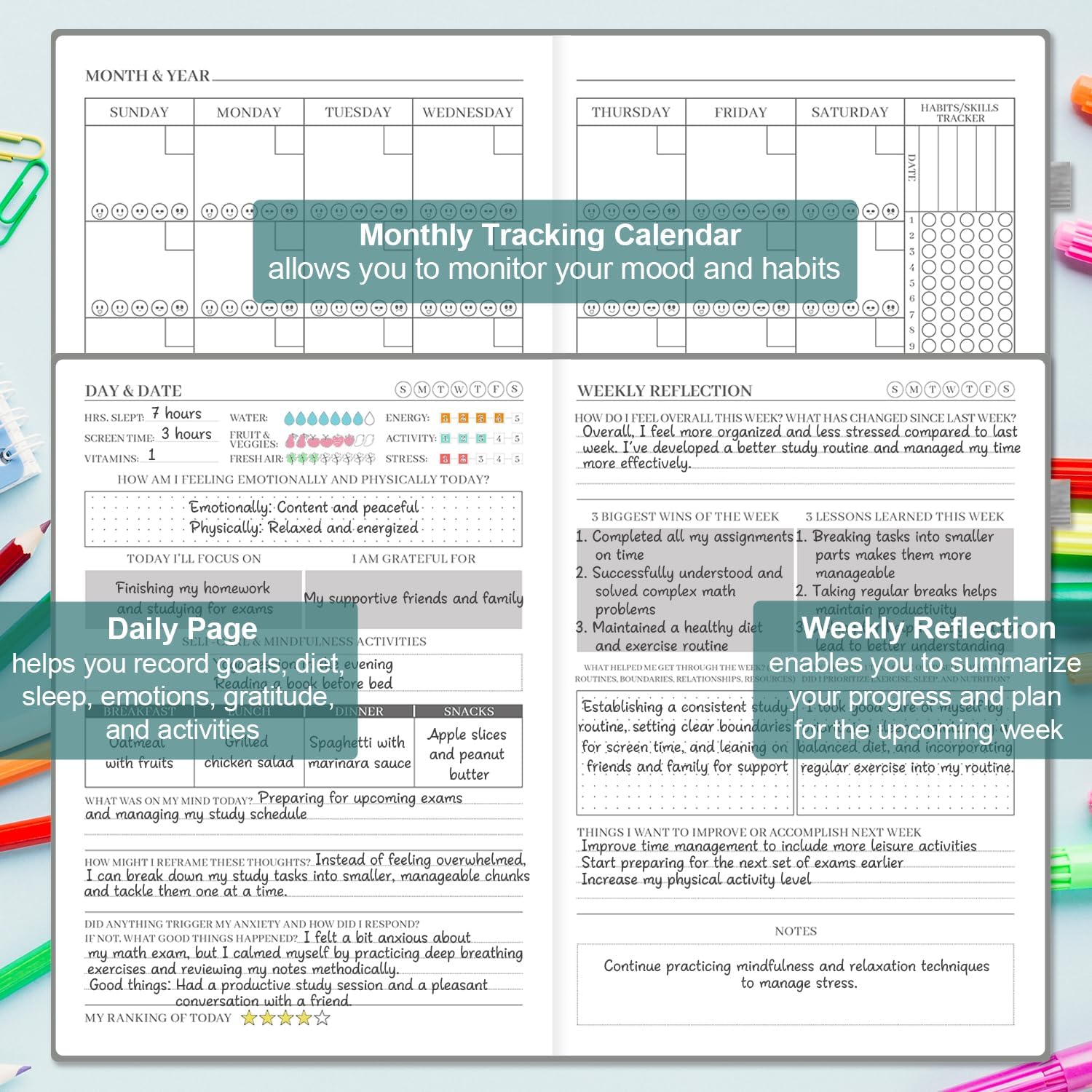 Mental Health & Anxiety Journal, 91 Days Mood Tracker Journal for Mindfulness, Self Care & Stress Relief, Guided CBT Journal with Mental Health Coloring Book Pages & Dream Diary to Record, Wellness Gifts for Women Men - Image 2