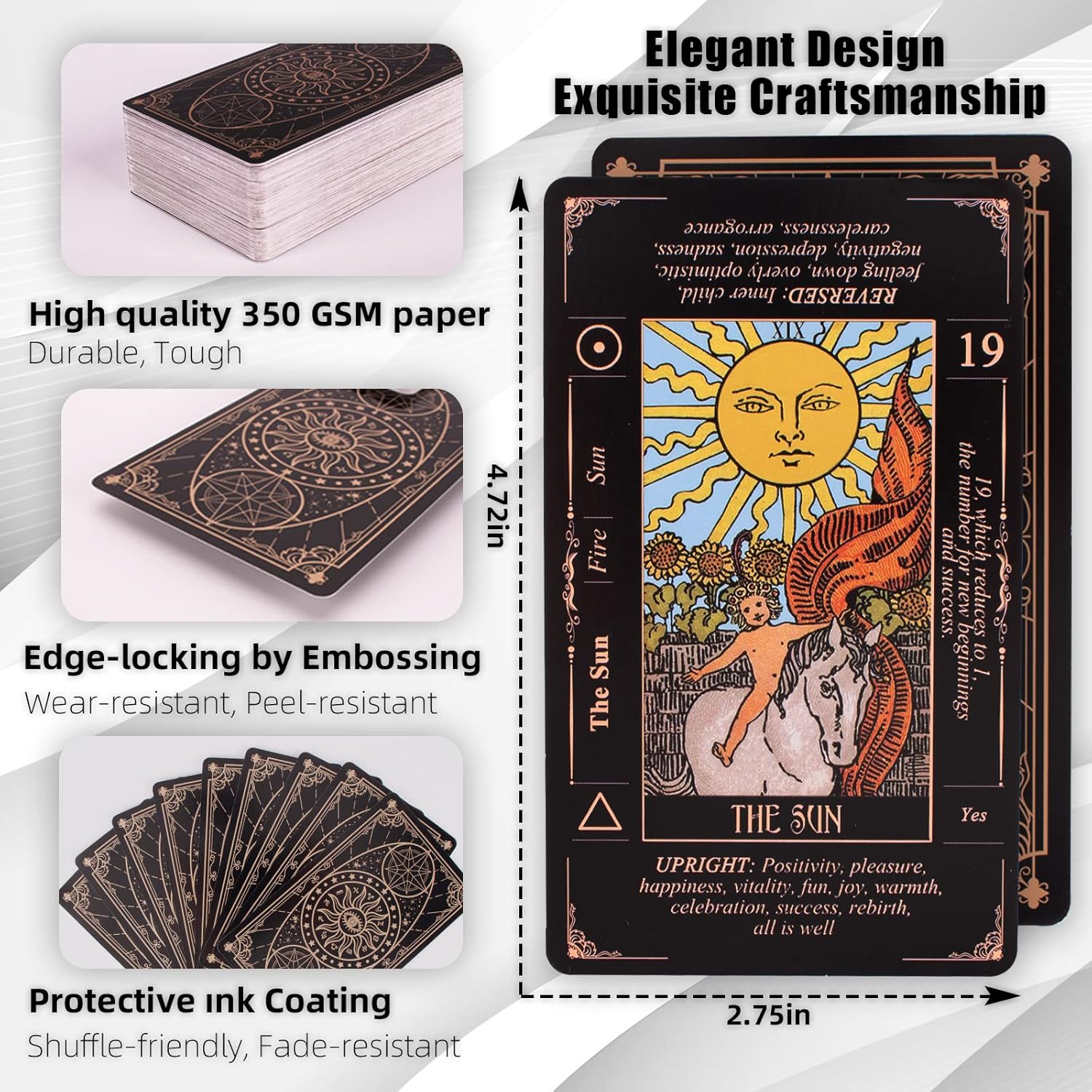 Tarot Cards for Beginners, Classic Tarot Deck with Meanings, Durable Cards with Guide Book, Black - Image 5