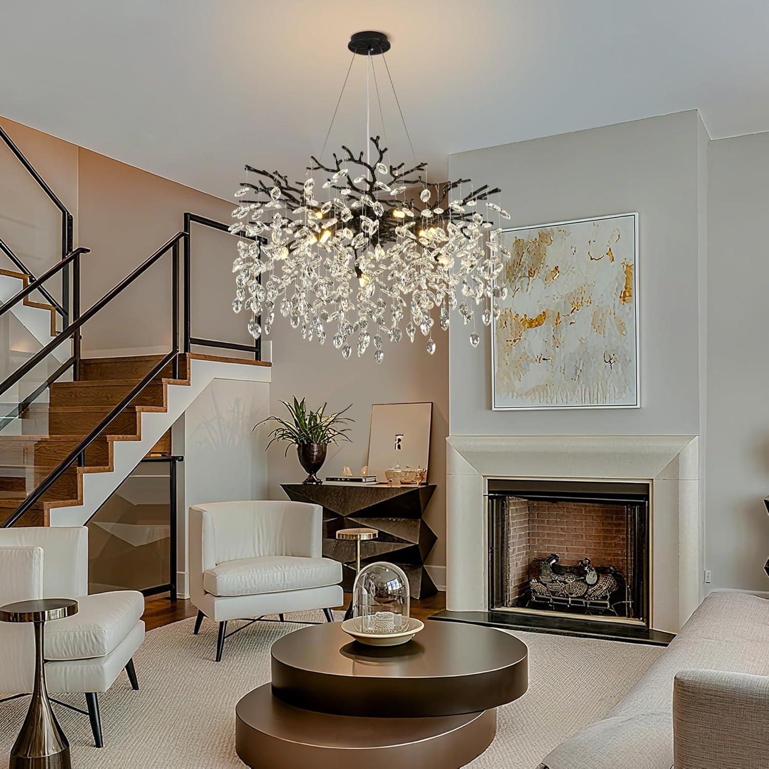 Modern Tree Branch Chandelier 31.5" Black Crystal Chandelier 10-Light Contemporary Pendant Lighting Luxury K9 Clear Crystal Dining Room Chandeliers for Staircase Living Room Kitchen Bedroom - Image 2