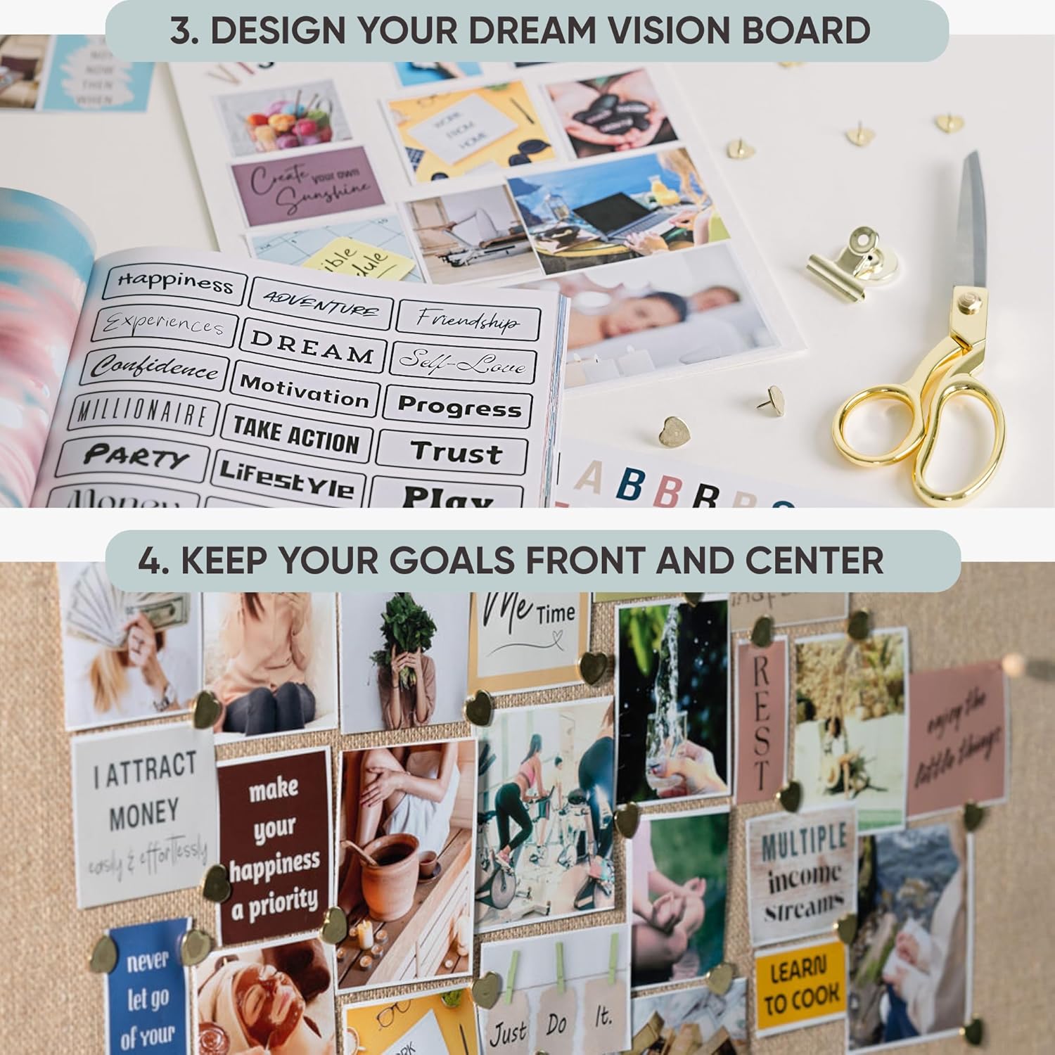 Vision Board Book for Women | 1000+ Images, Quotes & Affirmations | Tear-Out Perforated Pages + Letter & Number Stickers | Complete Vision Board Kit & Collage Clip Art Book for Goal Setting - Image 6