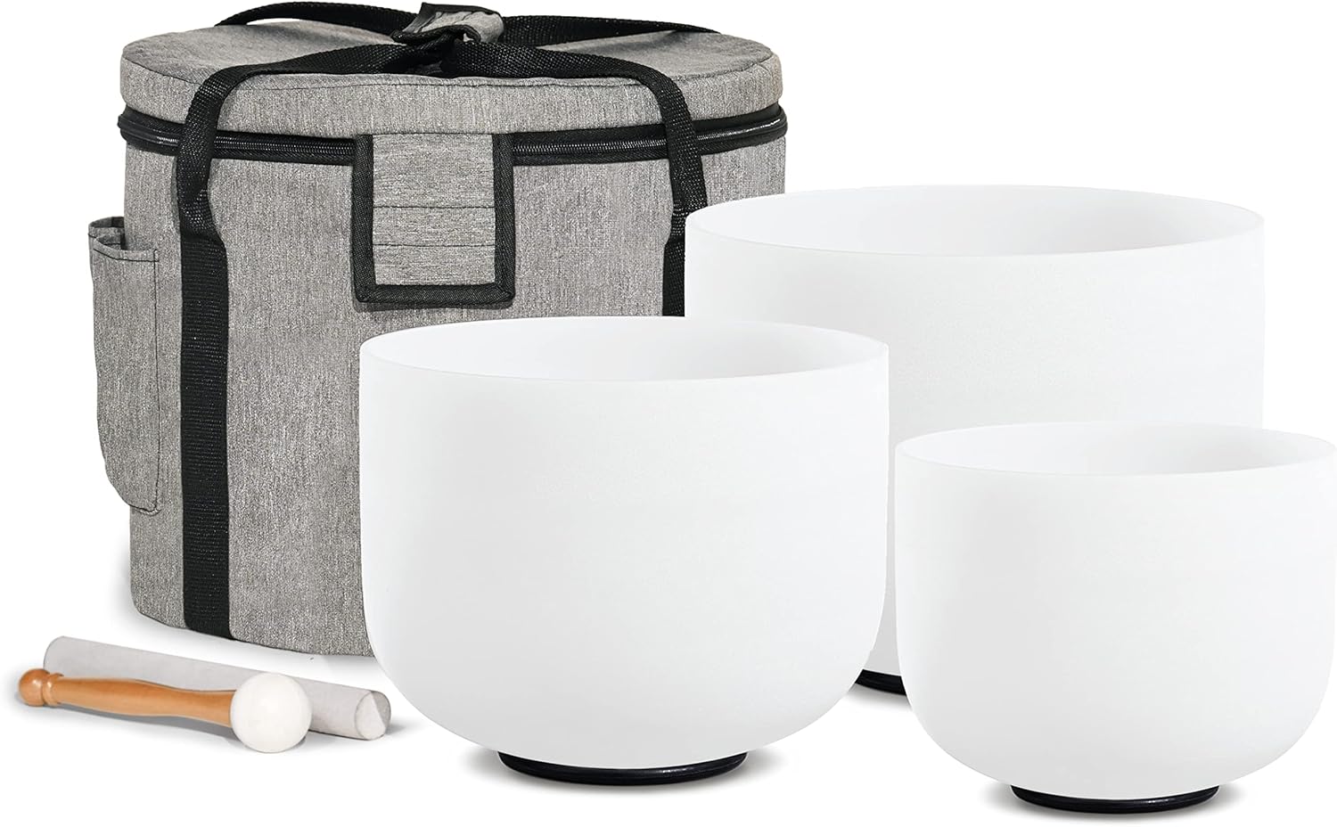CVNC 440HZ Frosted Quartz Crystal Singing Bowl 6" A Note 8" F Note and 10" C Note Chakra Set of 3 with Carry Case Bag for Sound Healing Meditation