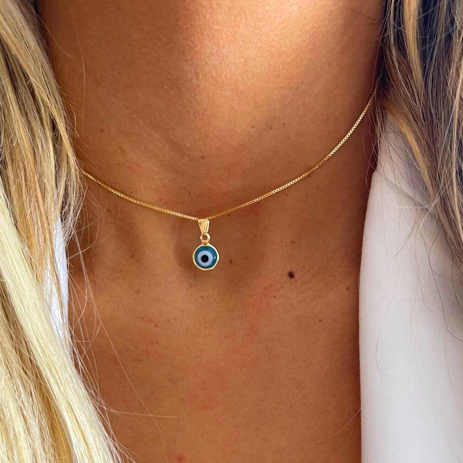 Evil Eye Necklace for Women 14K Gold Plated Delicate Necklaces Blue White CZ Diamond Pendant Necklace Cute Boho Tiny Evil Eye Lucky Protection Jewelry Gift for Women - Image 3