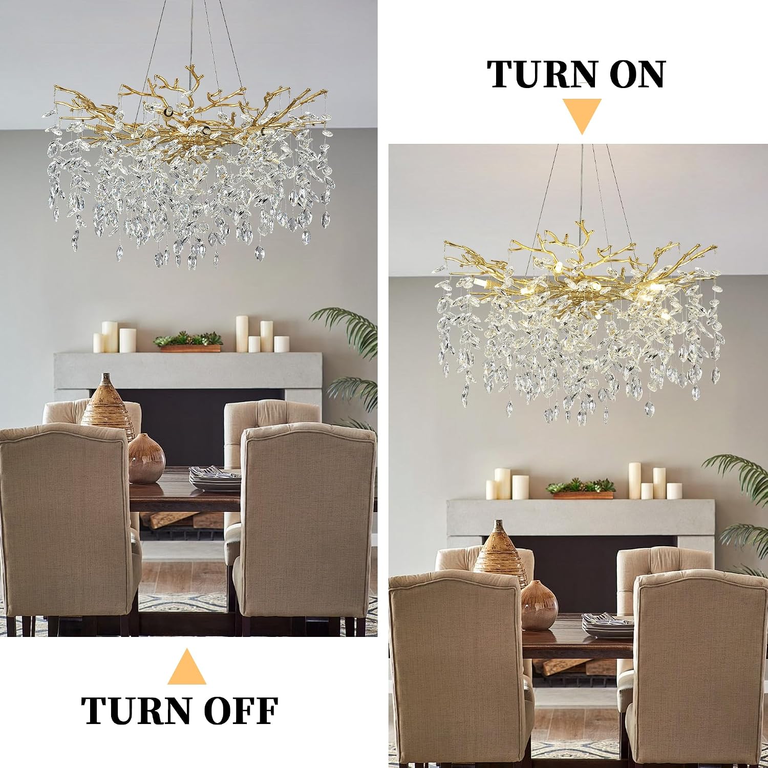 Tree Branch Chandelier 31.5" Gold Modern Crystal Chandelier for Dining Room 10-Lights Luxury K9 Clear Crystal Branch Chandeliers for Living Room Kitchen Bedroom Hotel Church - Image 9