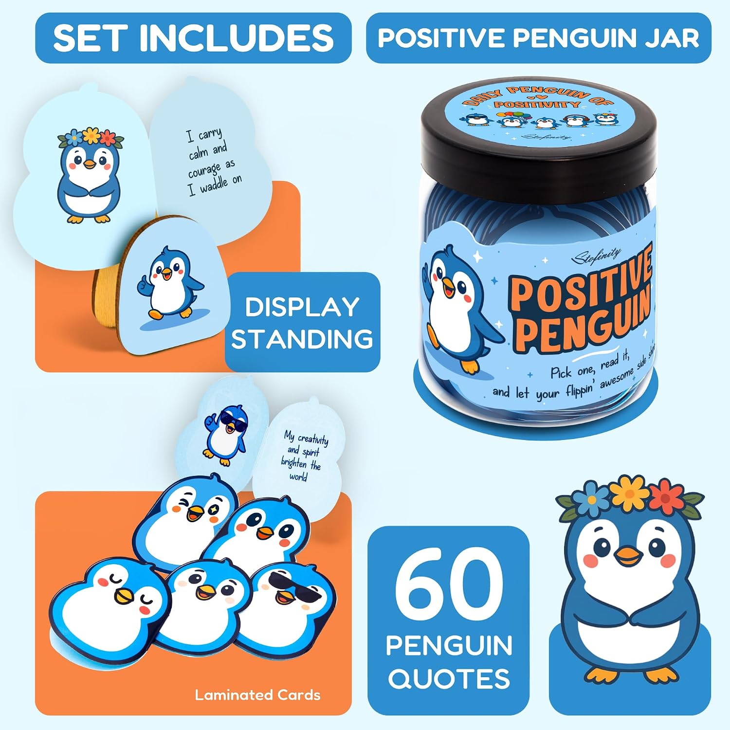Stofinity Positive Penguin Gifts For Women - Daily Affirmation Cards For Teens, Emotional Support Inspirational Gift For Women Coworkers, Unique Teen Girl Gifts Trendy Stuff For Birthday, Christmas - Image 2