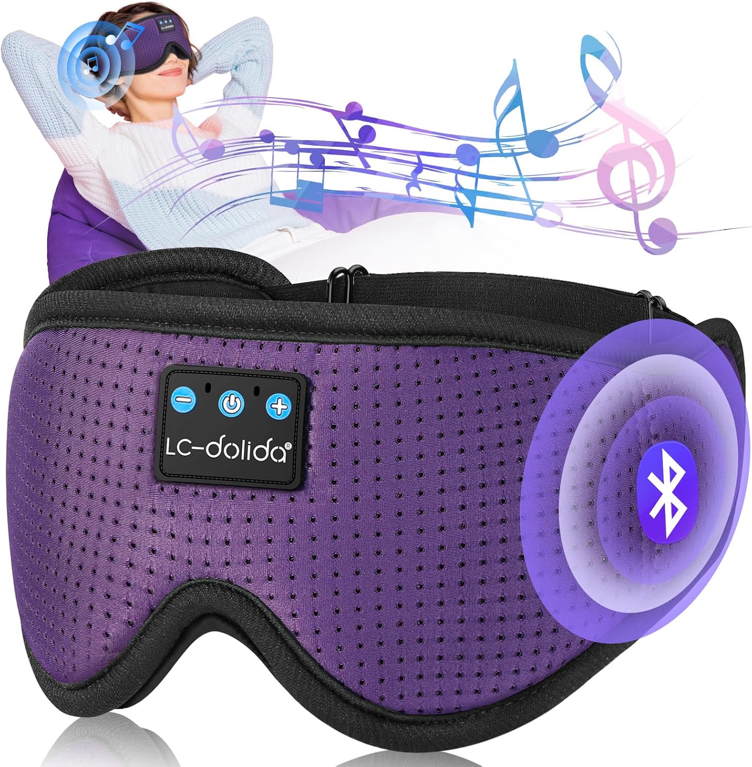 LC-dolida Sleep Mask with Bluetooth Headphones Bluetooth Sleep Mask Sleep Headphones,3D Eye Mask for Sleeping Mask Music Sleeping Headphones for Side Sleepers Meditation Gifts Gadgets for Men Women - Image 8