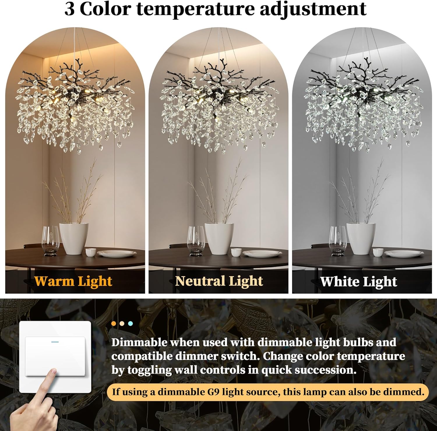 Modern Tree Branch Chandelier 31.5" Black Crystal Chandelier 10-Light Contemporary Pendant Lighting Luxury K9 Clear Crystal Dining Room Chandeliers for Staircase Living Room Kitchen Bedroom - Image 8
