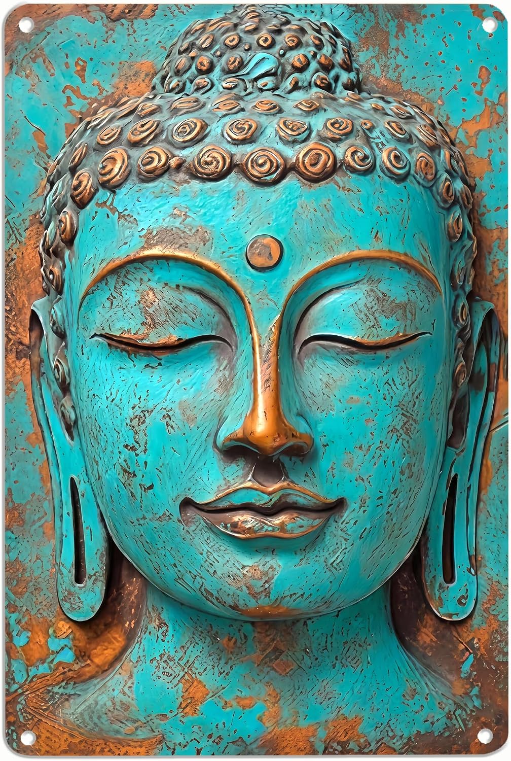 Turquoise Buddha Metal Wall Art, 8x12 Inch Vintage Zen Buddha Aluminum Sign, Rustic Spiritual Decor for Yoga Studio, Meditation Room, Boho Home Accent