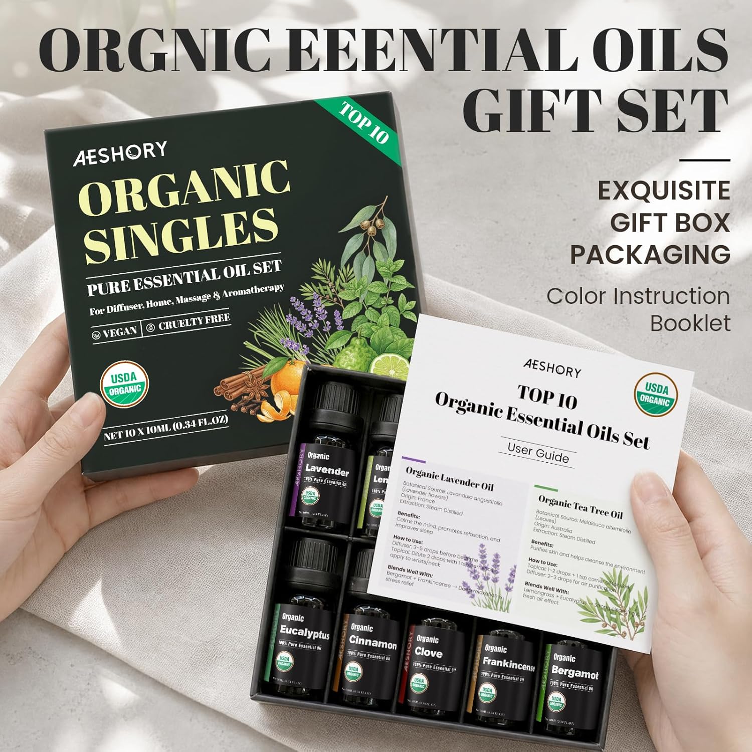Organic Essential Oils Gift Set, Top 10x10ML-100% Pure Natural Aromatherapy for Diffusers, Humidifiers, Candle Making, Peppermint, Tea Tree, Lavender, Frankincense, Lemongrass, Eucalyptus & More - Image 3