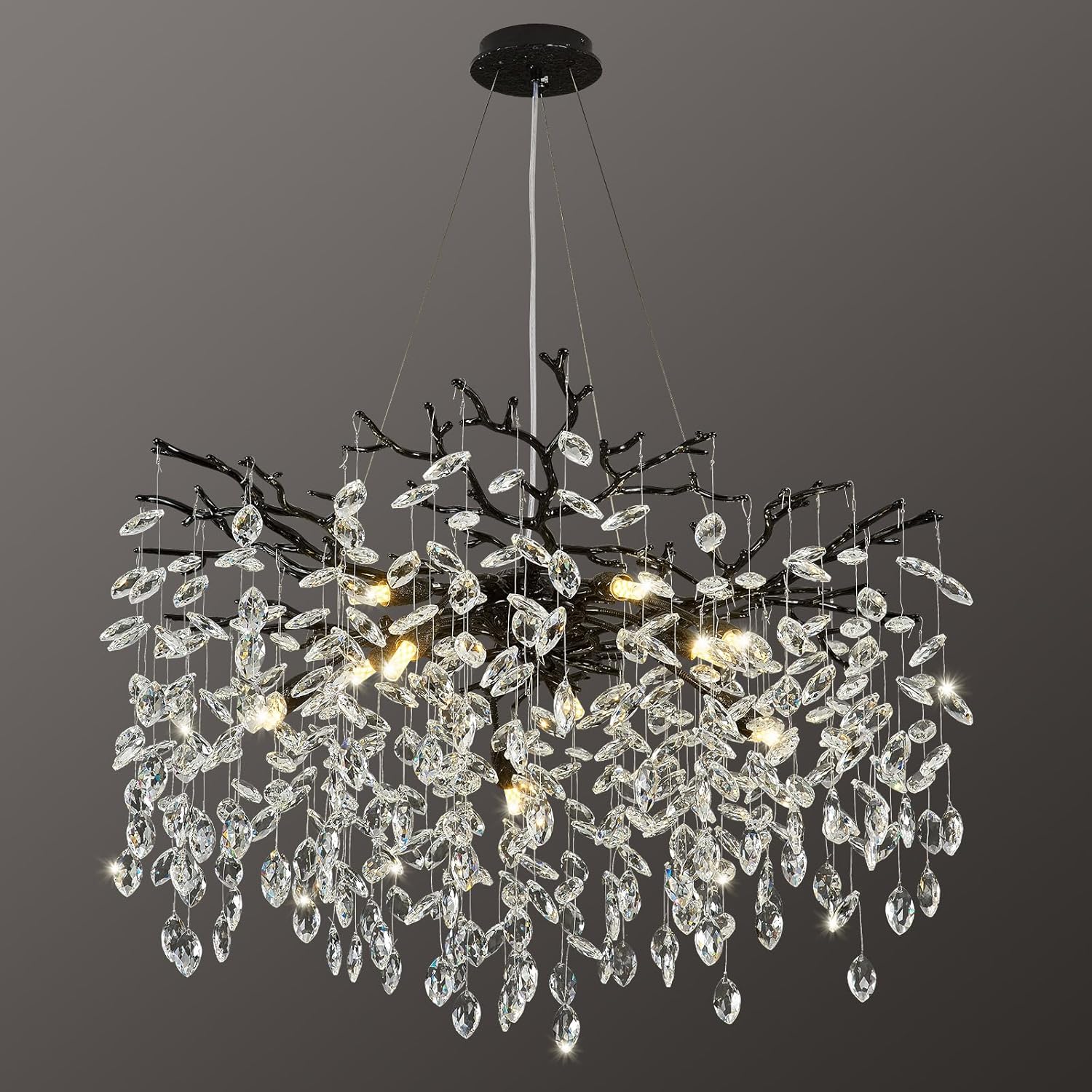 Modern Tree Branch Chandelier 31.5" Black Crystal Chandelier 10-Light Contemporary Pendant Lighting Luxury K9 Clear Crystal Dining Room Chandeliers for Staircase Living Room Kitchen Bedroom - Image 10