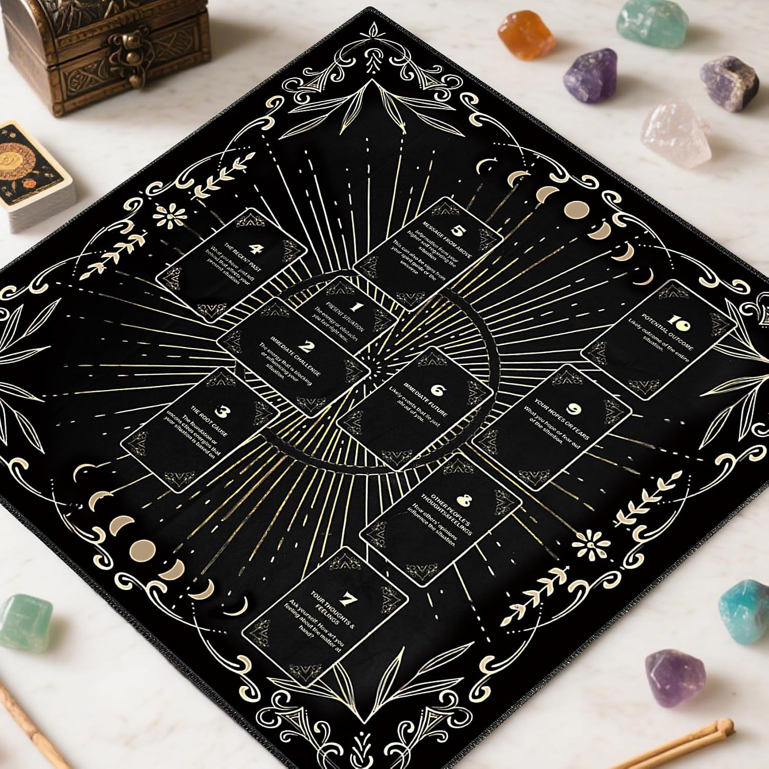 Knana Altar Cloth Tarot Card Cloth Celtic Cross Tarot Mat Velvet Tarot Tablecloth for Reading (Black) - Image 4