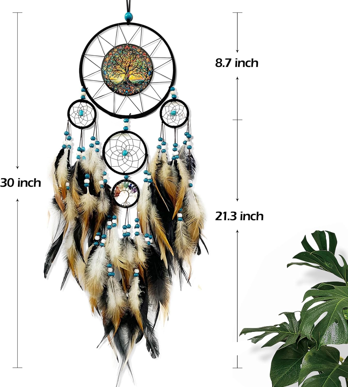 Large Dream Catchers for Bedroom Adult Brown Boho Dream Catcher Wall Decor Tree of Life Suncatcher Hanging for Boys Teen Room Decor Dorm Living Room Hanging Decoration Festival Gifts - Image 5