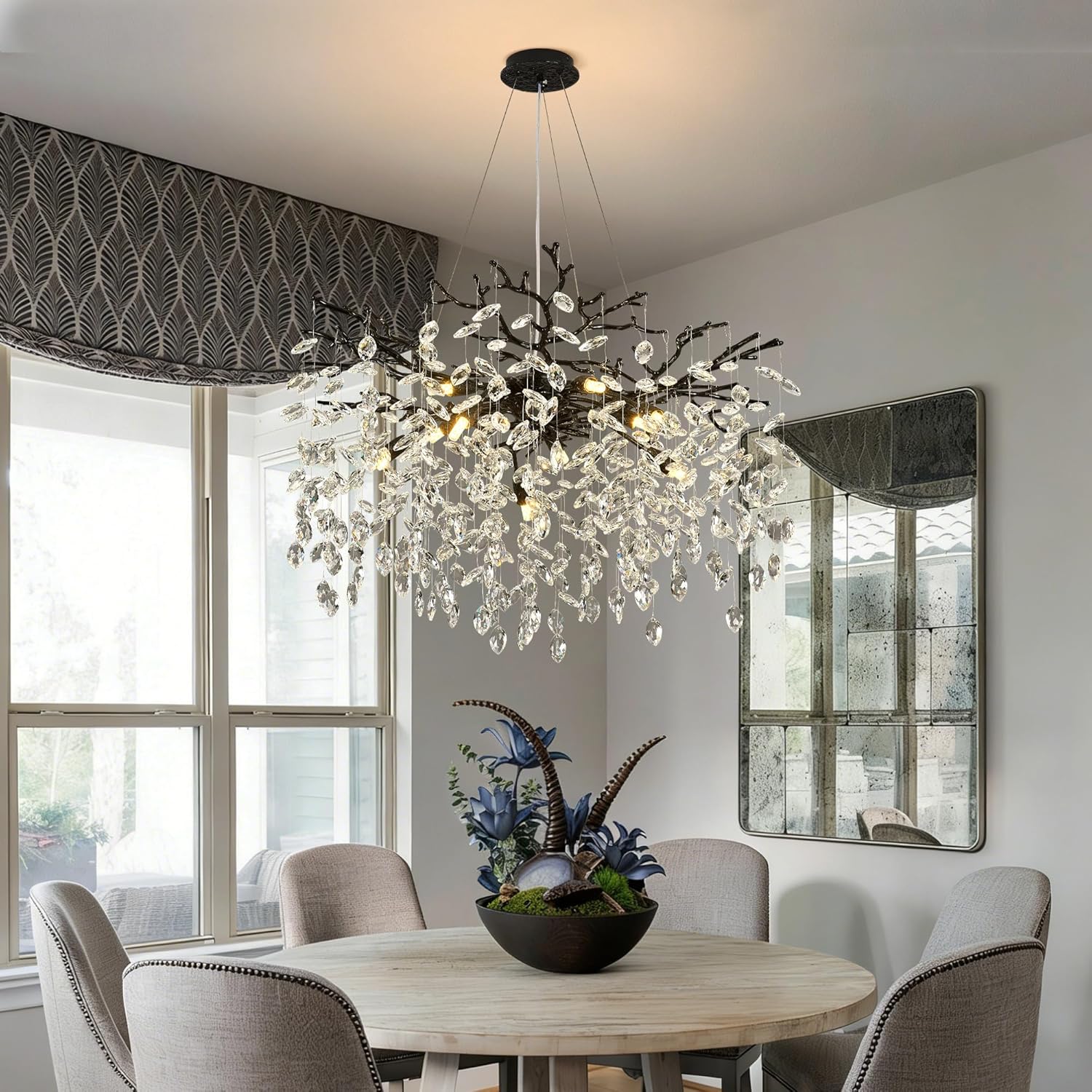 Modern Tree Branch Chandelier 31.5" Black Crystal Chandelier 10-Light Contemporary Pendant Lighting Luxury K9 Clear Crystal Dining Room Chandeliers for Staircase Living Room Kitchen Bedroom - Image 7