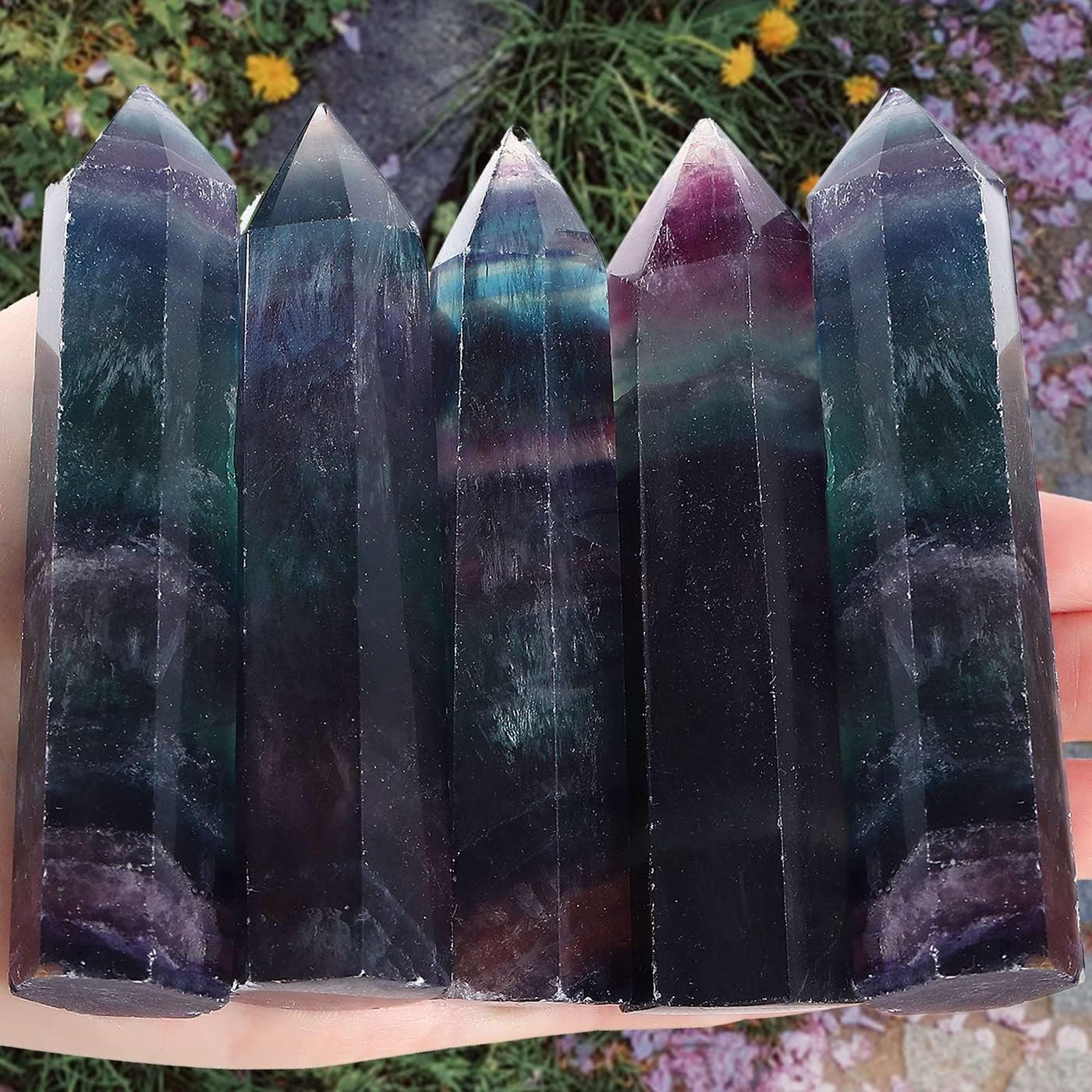 LAIDANLA Fluorite Healing Crystals Wands 3.5-4" Polishing Natural Reiki Energy Wand Stone Hexagonal Point Obelisk Large Crystal Gemstones for Meditation Therapy Crystal Grid Gifts Decoration 1Pcs - Image 5