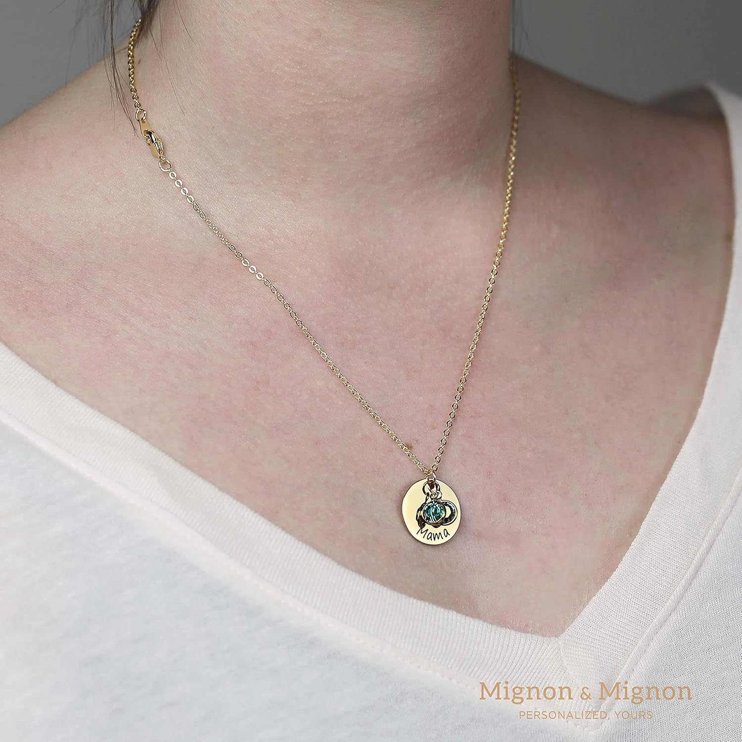 MignonandMignon Birthstone Disc Necklace Personalized Gift for Her Birthstone Amethyst Raw Stone Gift for Grandma - Image 7