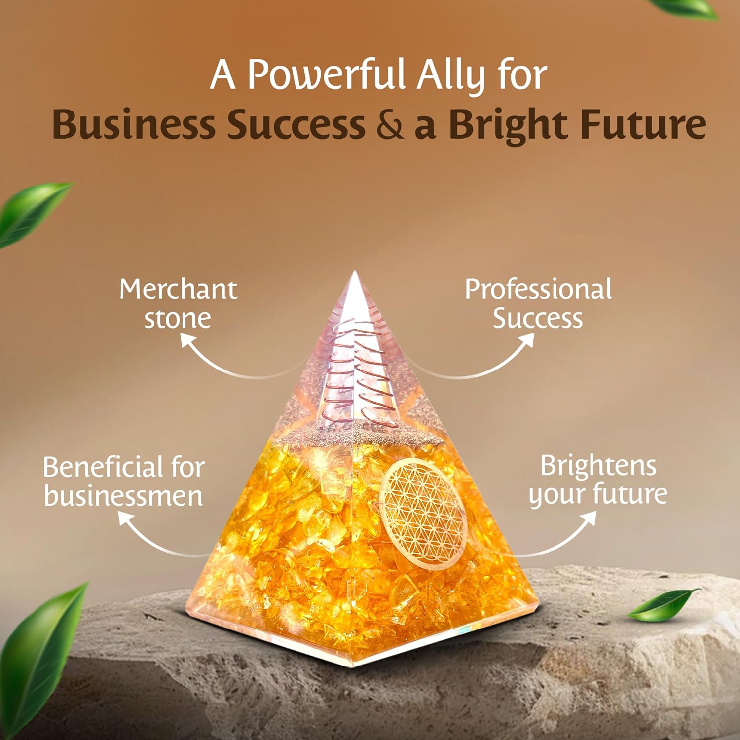 Orgone Citrine Pyramid for Success Handcrafted Orgonite Crystal Pyramid for Energy Balance, Meditation, Home Decor & Chakra Support - Image 4