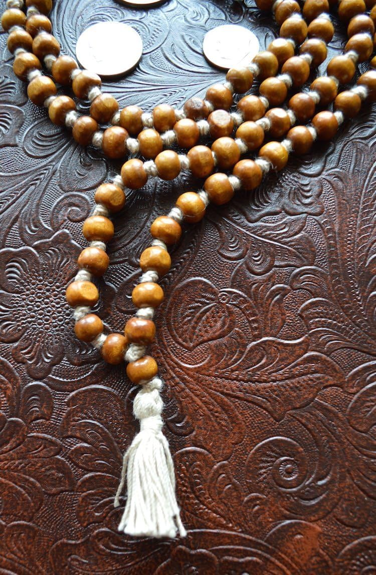 IS4A 8MM TULSI HOLY BASIL PRAYER BEADS JAPA MALA NECKLACE HAND KNOTTED. KARMA (108+1) BEADS. BLESSED & ENERGIZED HINDU TIBETAN BUDDHIST SUBHA ROSARY - Image 2