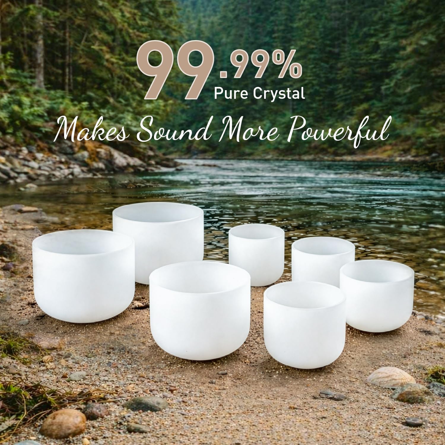CVNC 432HZ 6-12 Inch Set Of 7 PCS Crystal Singing Bowls Frosted White | Chakra Quartz Sound Bowls for Sound Healing Meditation & Yoga with 2 PCS Travel Carry Case Bag and Mallets - Image 2