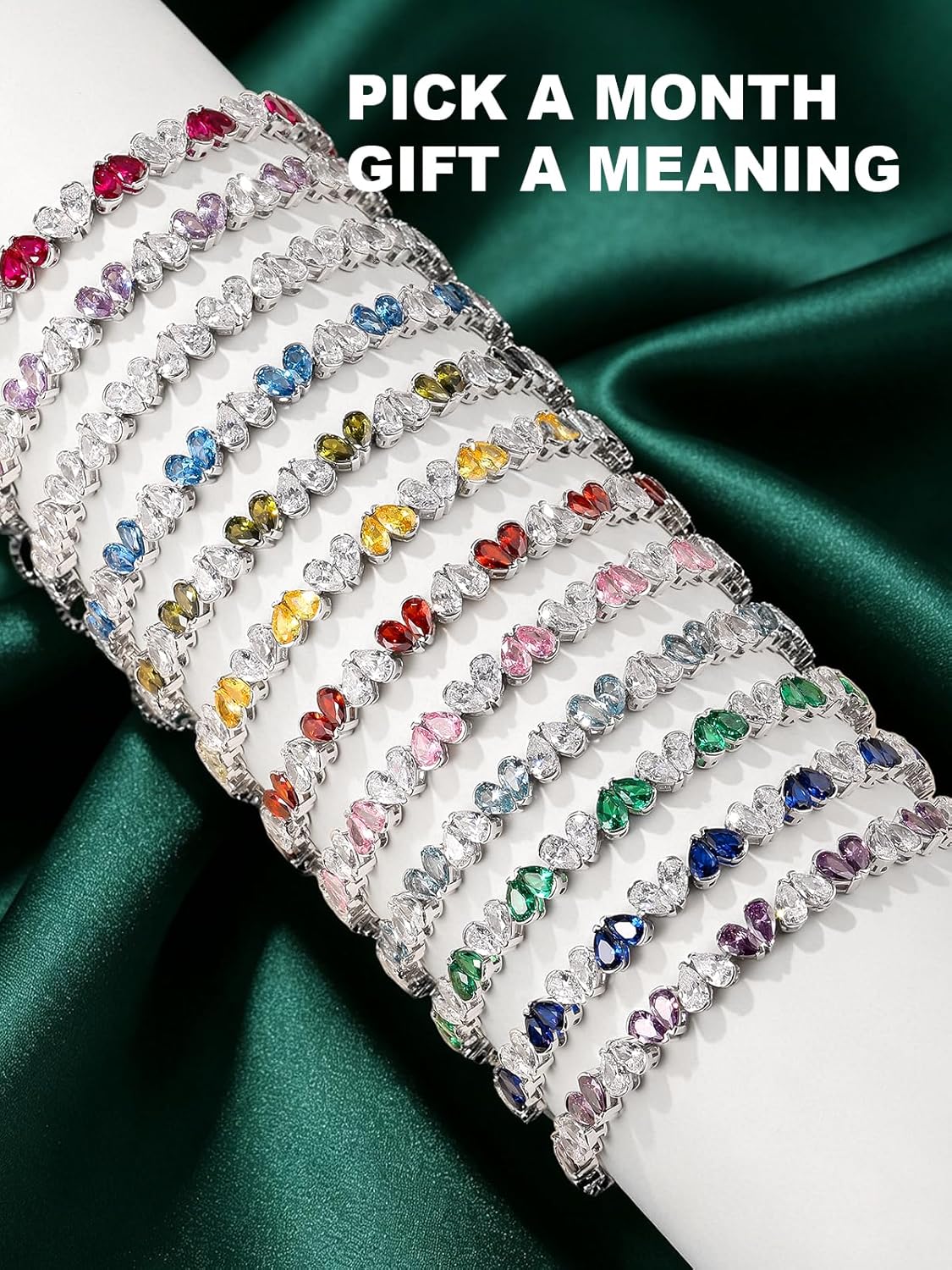 Birthstone Link Bracelet for Women 925 Sterling Silver Pear Shaped Gemstone Jewelry White Gold Plated Adjustable Chain Gifts for Mom Wife - Image 4