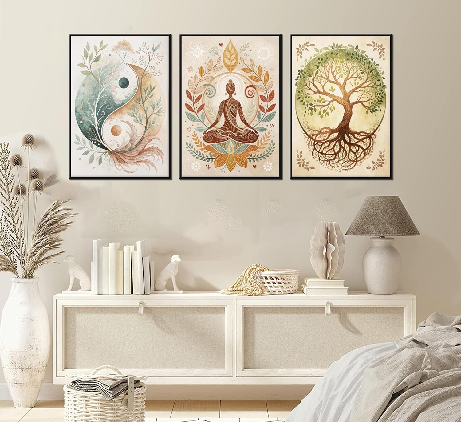 3 Pcs Tree of Life Canvas Wall Art Lotus Zen Painting Pictures Wall Decor Yin Yang Taichi Spiritual Prints Posters for Living Room Yoga Room Hotel Bedroom Home Decor 12x16in Unframed - Image 2