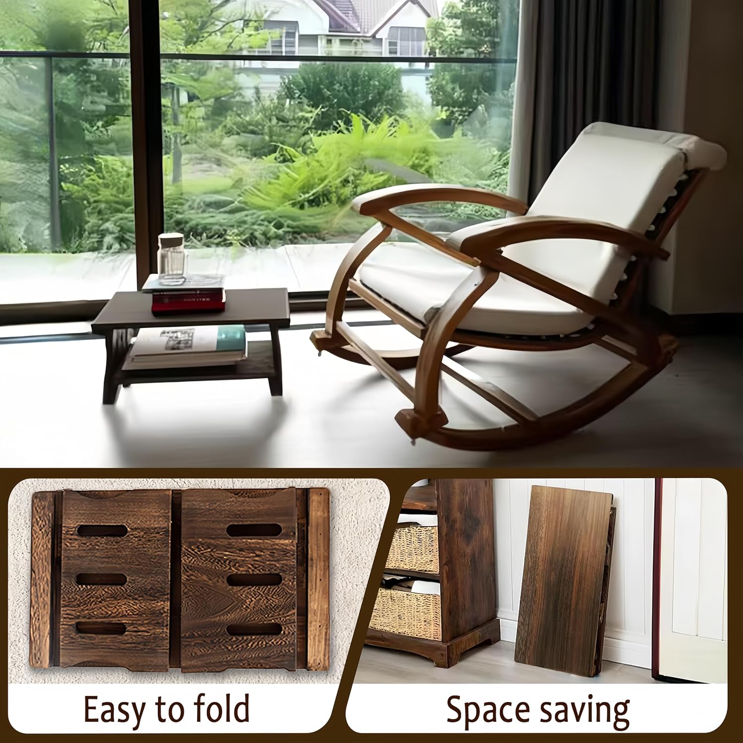 Folding Floor Table,Meditation Altar Table for Home Decor,Hand Carved Natural Brown Wood Small Puja Table, Used in The Tea Table Japanese,Study Room,IT is 24Inches(L),12 Inches(W) , 21 Inches(H) - Image 6