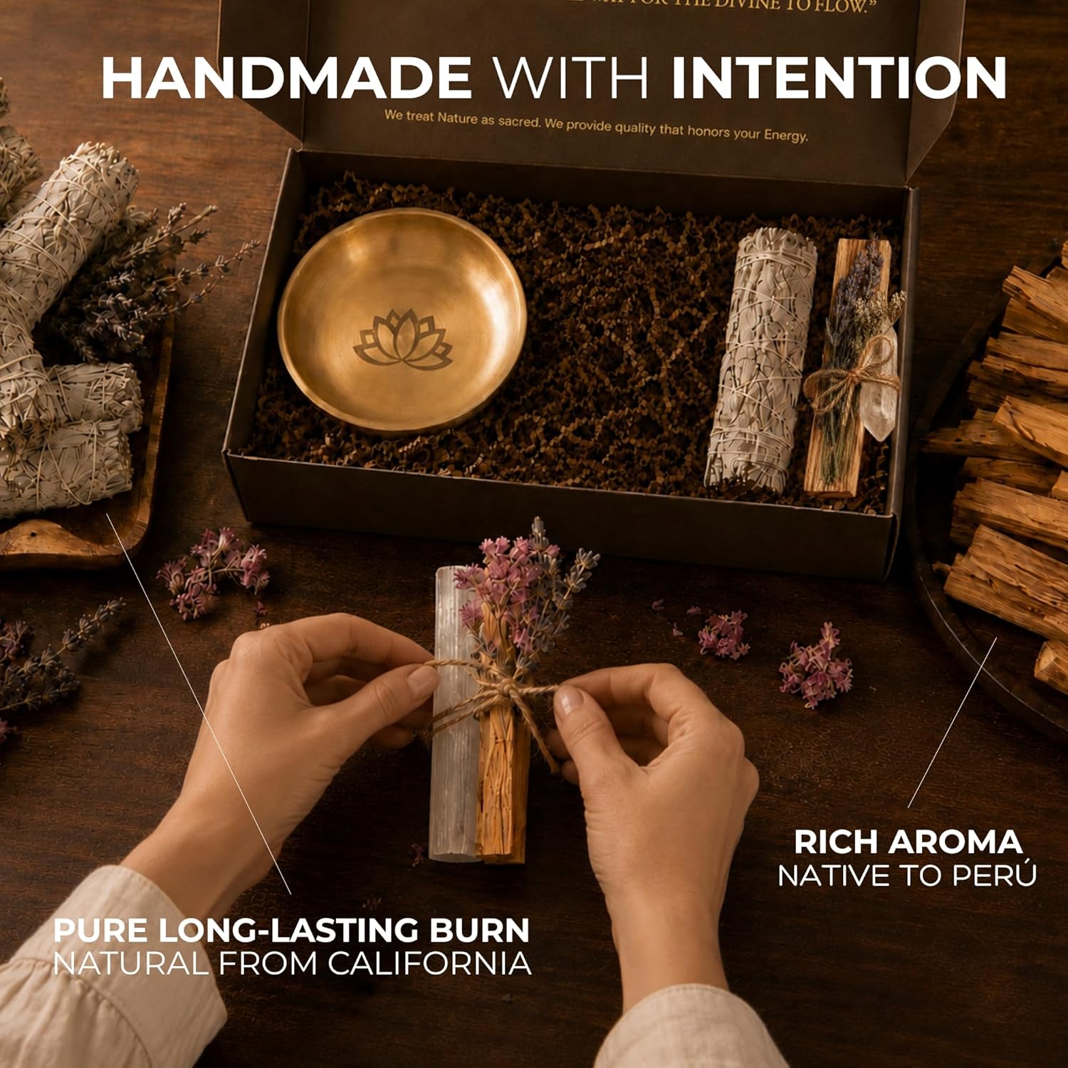 Anima Premium Energy Cleansing Set – White Sage Smudge Sticks, Palo Santo Sticks, Clear Quartz & Selenite Crystal with Smudge Bowl for Crystals & Home Cleansing, Meditation & Manifestation - Image 6