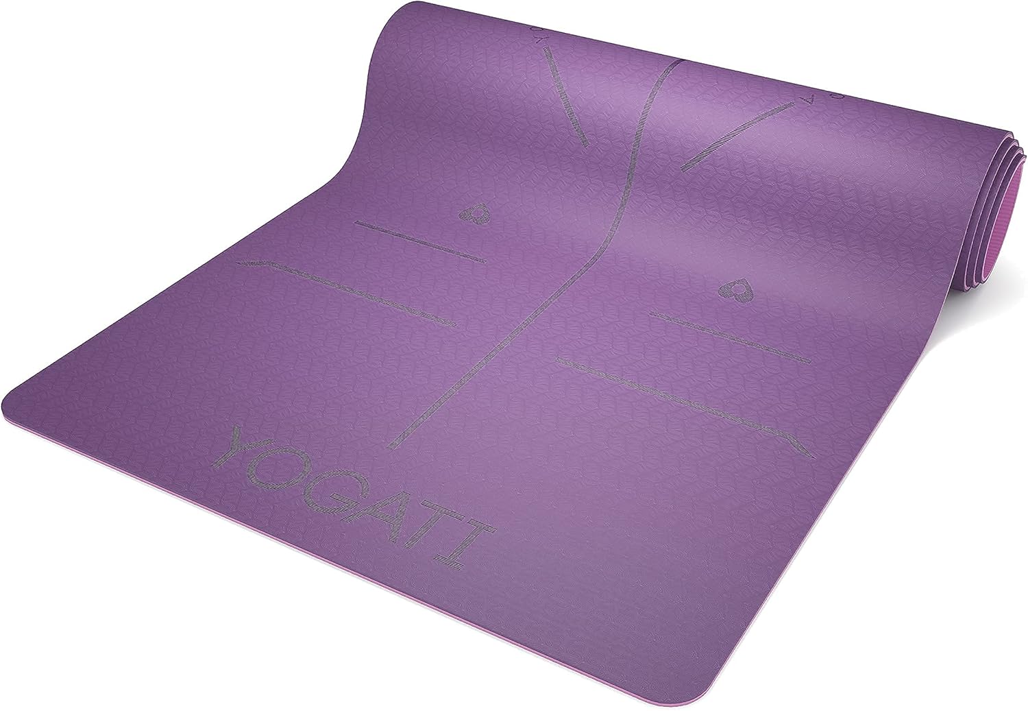 YOGATI® Yoga Mat with Strap with Alignment Lines. Home Workout Mat for Women, Men and Kids. Thick Non Slip Yoga Mat for Pilates and Fitness. Brown, Pink and Purple Yoga Mats - Image 9