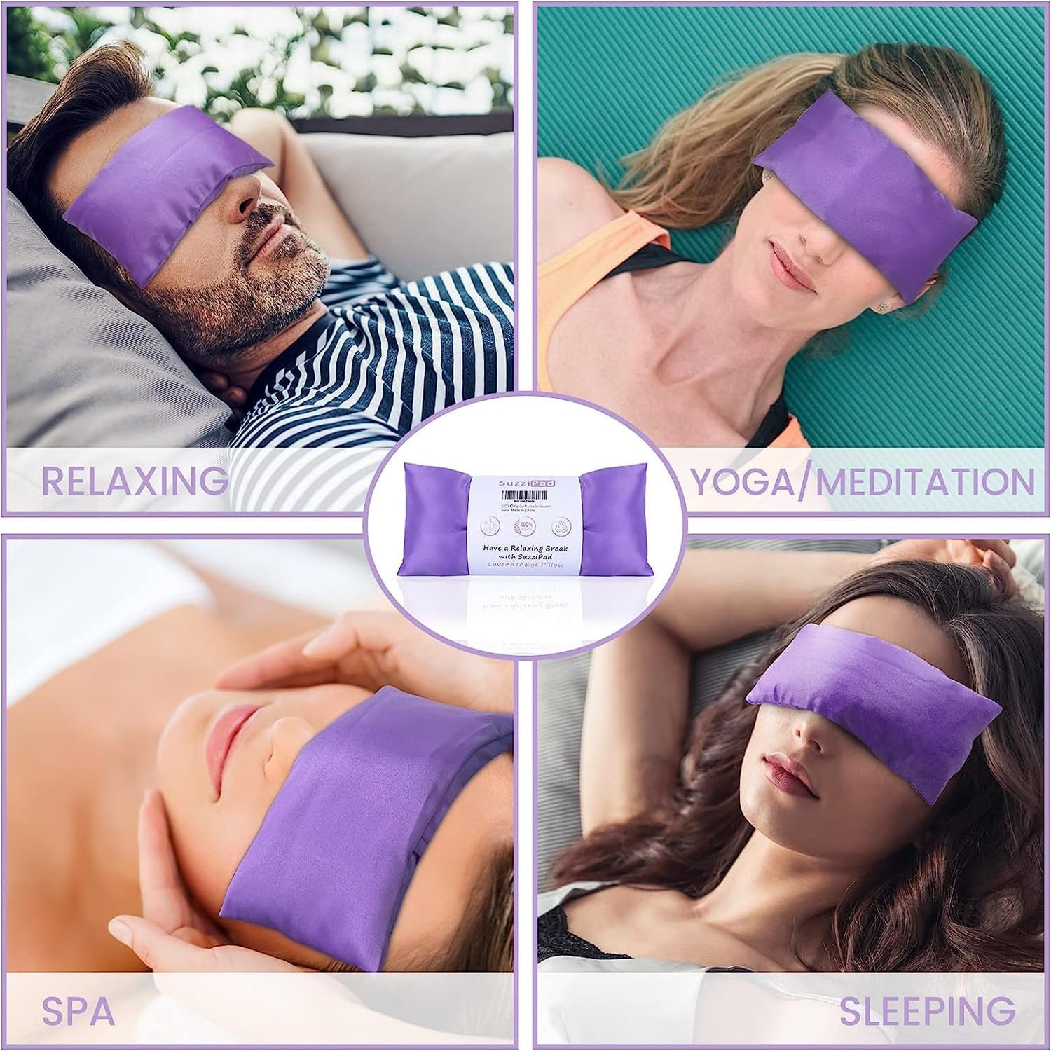 SuzziPad Lavender Eye Pillows for Relaxation with Aromatherapy, Weighted Mask for Sleeping, Hot & Cold Therapy Compress for Dry Eyes, Yoga Meditation Pillow, Purple, 6 Packs - Image 3