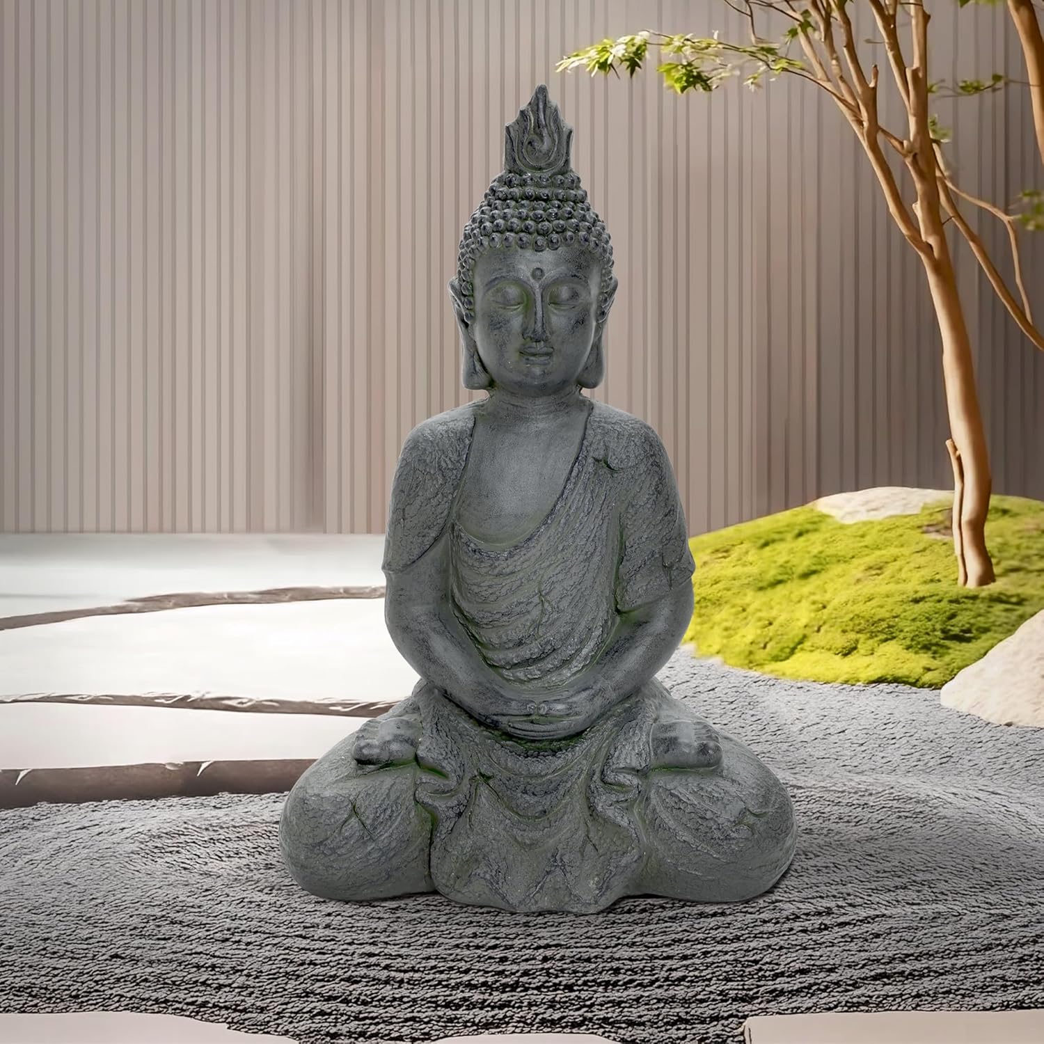 LuxenHome Large Buddha Statue Outdoor and Indoor, 22" Fiber Stone Meditating Buddhas Garden Statues Outdoor, Zen Buddha Garden Sculptures & Statues, Outdoor Statues for Patio, Backyard Deck - Image 9