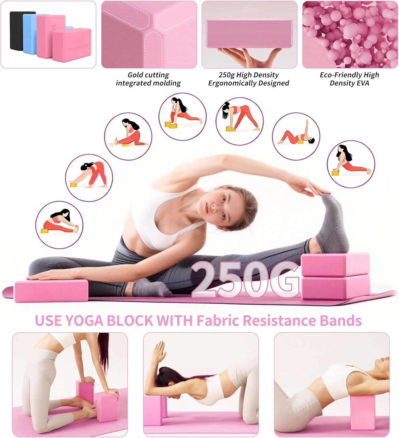 DICYWUDI Yoga Mat Thick, 6 Fabric Resistance Bands, 2 Pack Yoga Blocks, Home Workout Equipment Essentials Starter Kit for Beginners Full Body Toning - Image 4