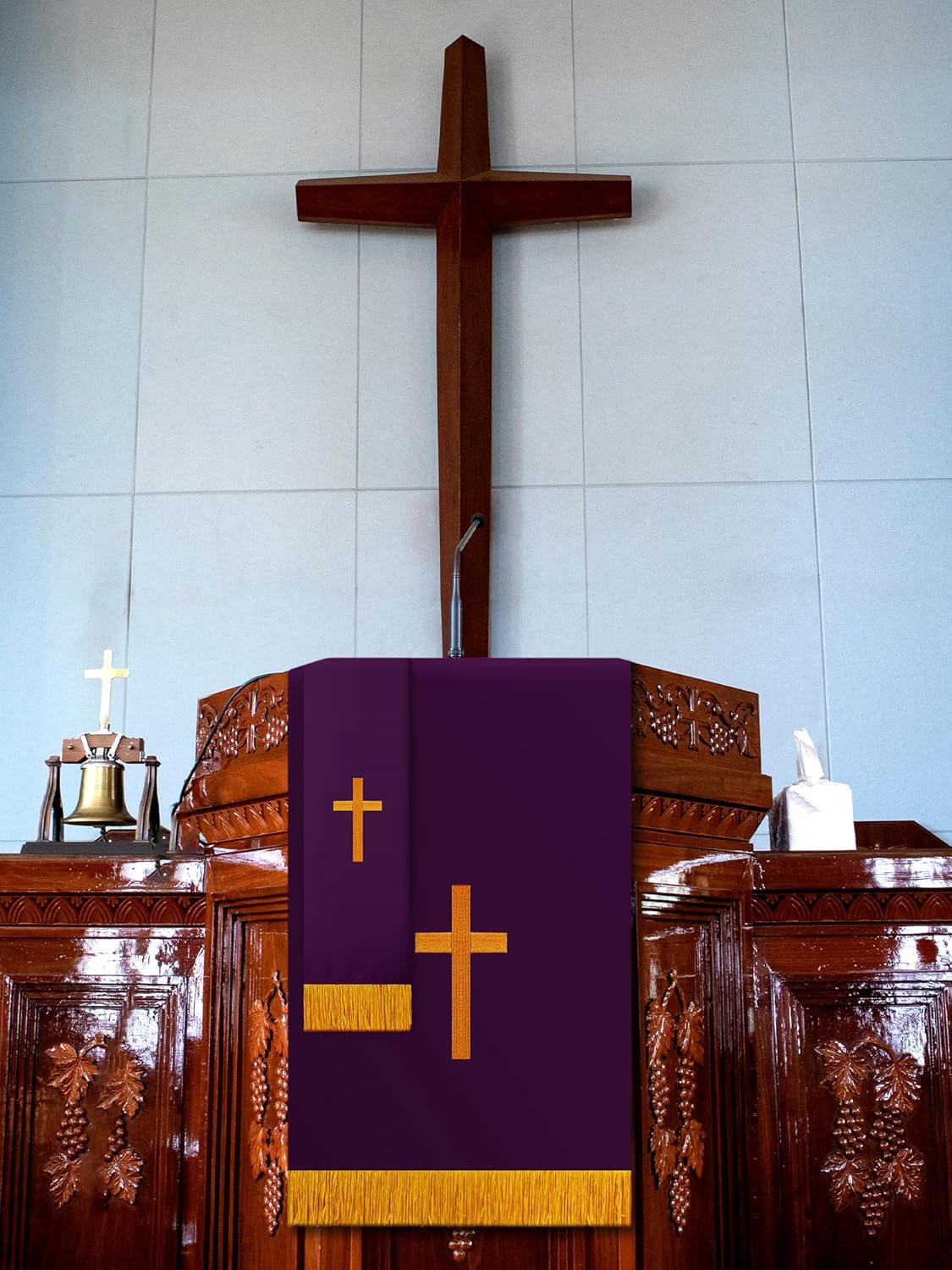 Cutecrop Set of 3 Reversible Parament Set Clergy Table Runner Bookmark Altar Cloth Pulpit Scarf with Gold Cross Church Pulpit Accessories for Christian Sanctuary Gift(Green and Purple) - Image 6