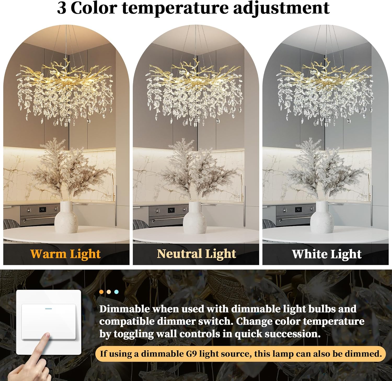 Tree Branch Chandelier 31.5" Gold Modern Crystal Chandelier for Dining Room 10-Lights Luxury K9 Clear Crystal Branch Chandeliers for Living Room Kitchen Bedroom Hotel Church - Image 7