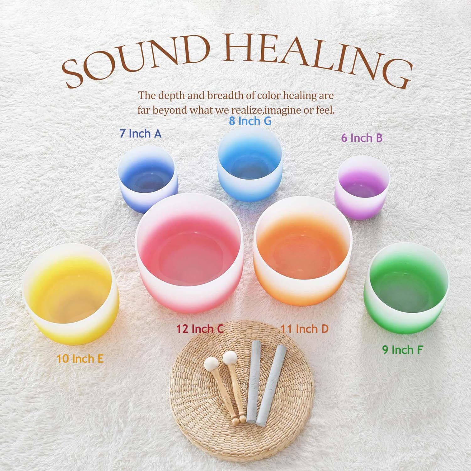 CVNC 432HZ 6-12 Inch Set of 7 Crystal Singing Bowls Aria Gradient | Frosted Quartz Singing Bowls with 2 PCS Carry Case Bag for Sound Healing Yoga and Meditation - Image 5