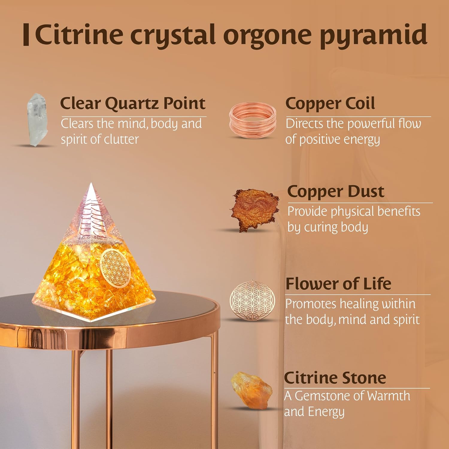 Orgone Citrine Pyramid for Success Handcrafted Orgonite Crystal Pyramid for Energy Balance, Meditation, Home Decor & Chakra Support - Image 3