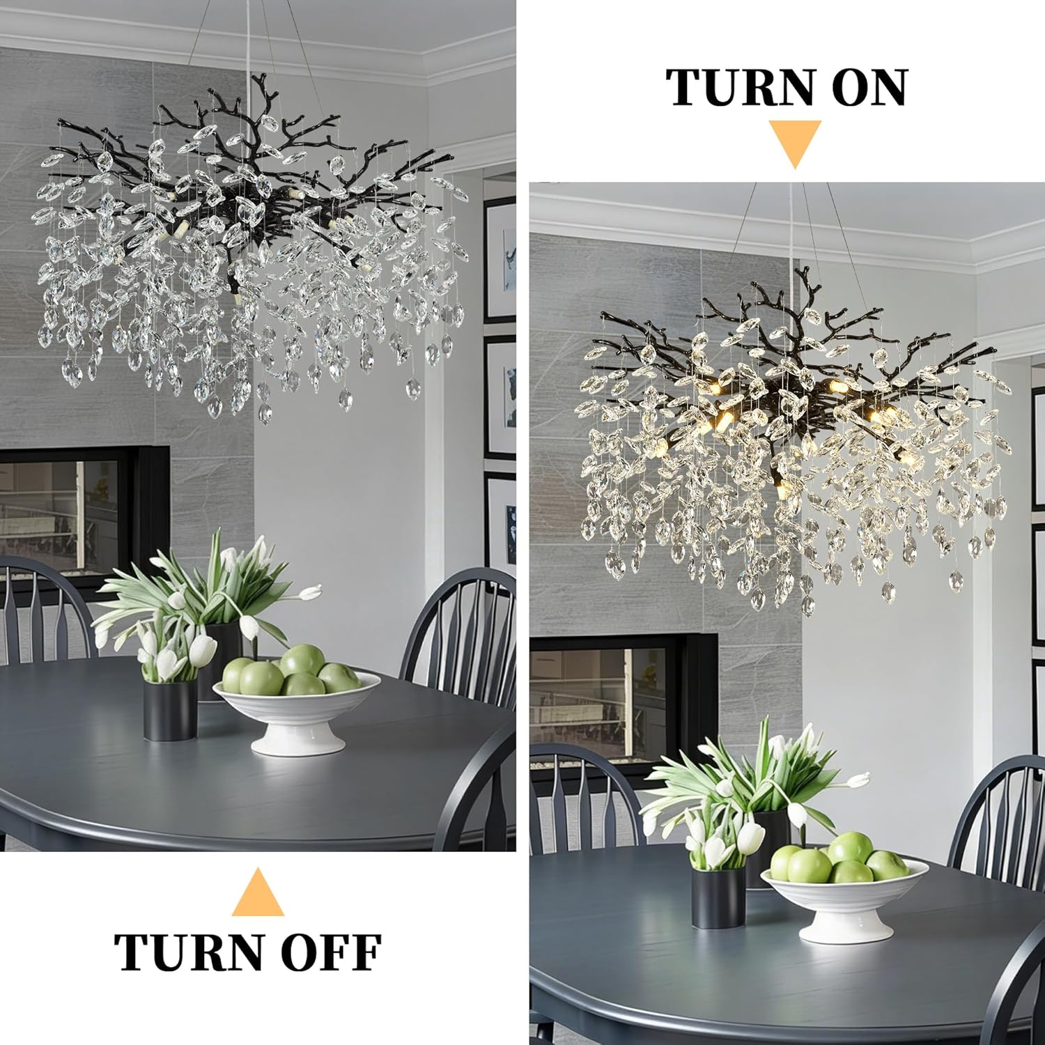 Modern Tree Branch Chandelier 31.5" Black Crystal Chandelier 10-Light Contemporary Pendant Lighting Luxury K9 Clear Crystal Dining Room Chandeliers for Staircase Living Room Kitchen Bedroom - Image 9