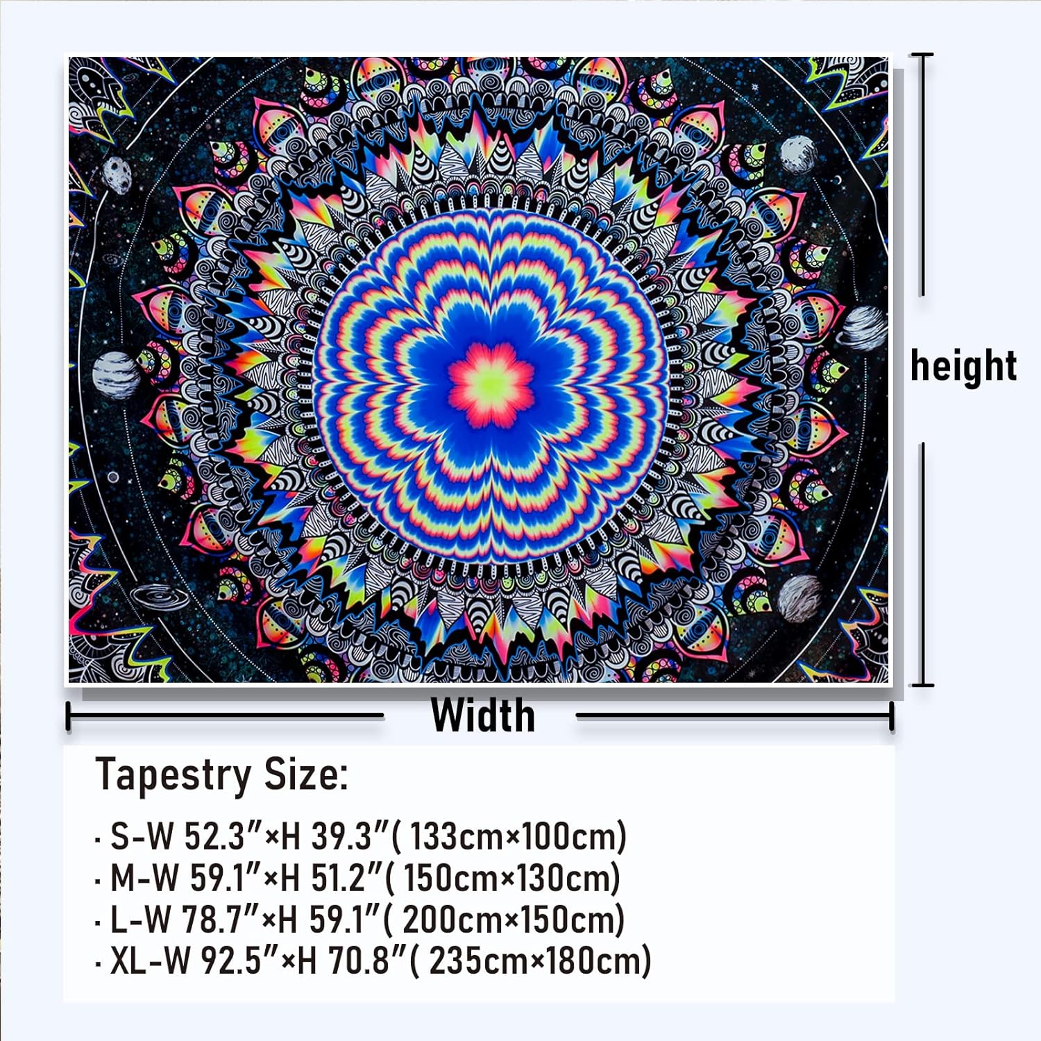 Amonercvita Blacklight Tapestry Trippy Mandala Tapestries UV Reactive Galaxy Stars Tapestry Psychedelic Neon Tapestries Wall Hanging Hippie Black Light Poster for Bedroom - Image 6